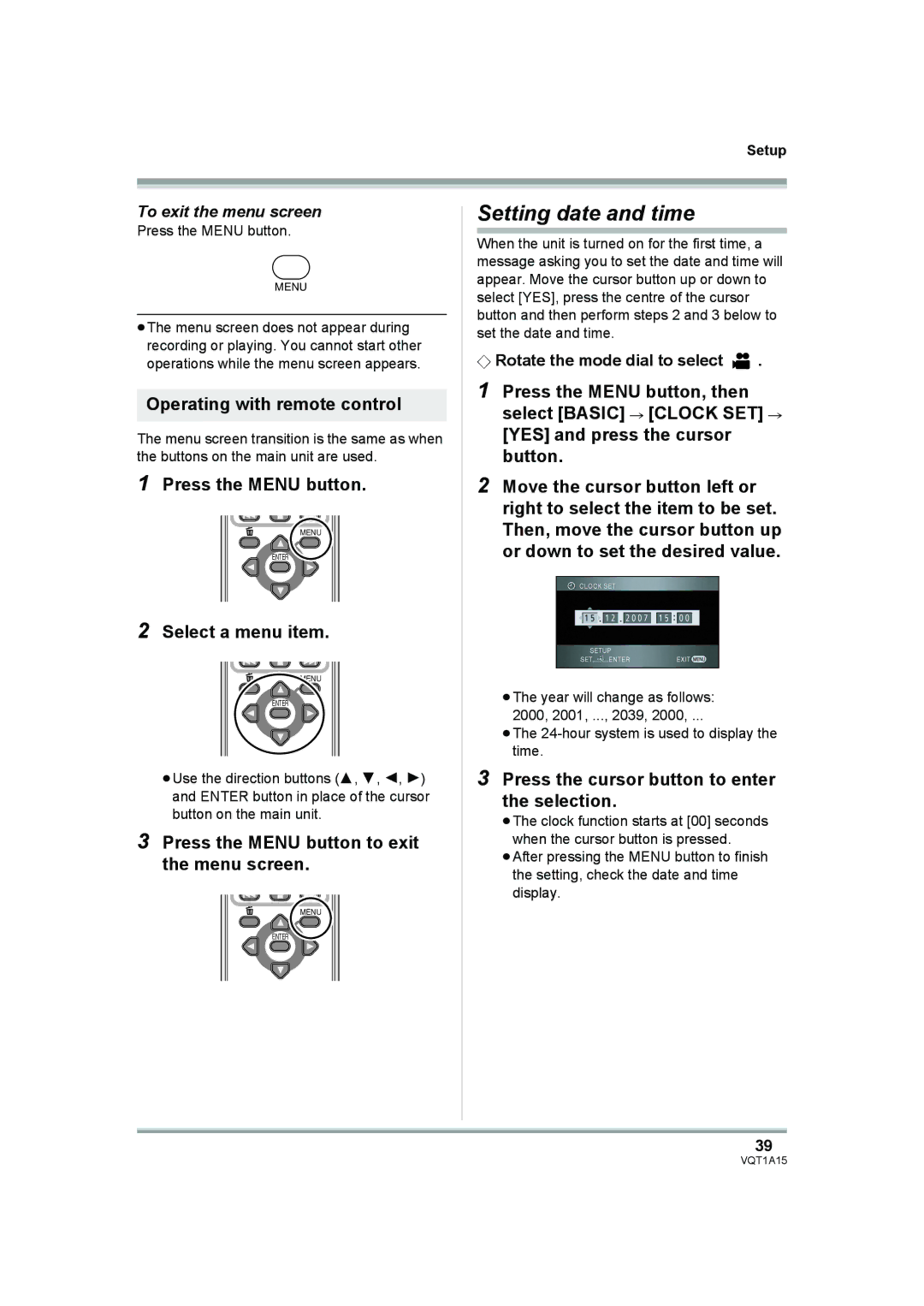 Panasonic HDC-DX1 operating instructions Setting date and time 