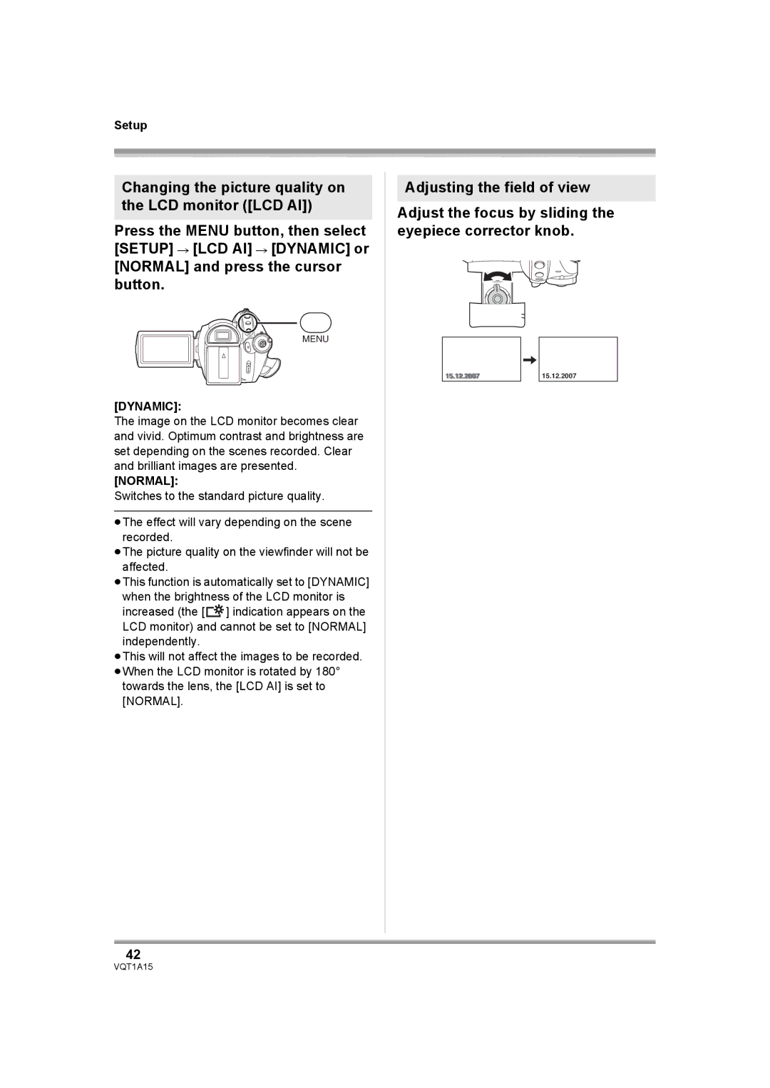 Panasonic HDC-DX1 operating instructions Dynamic, Normal 