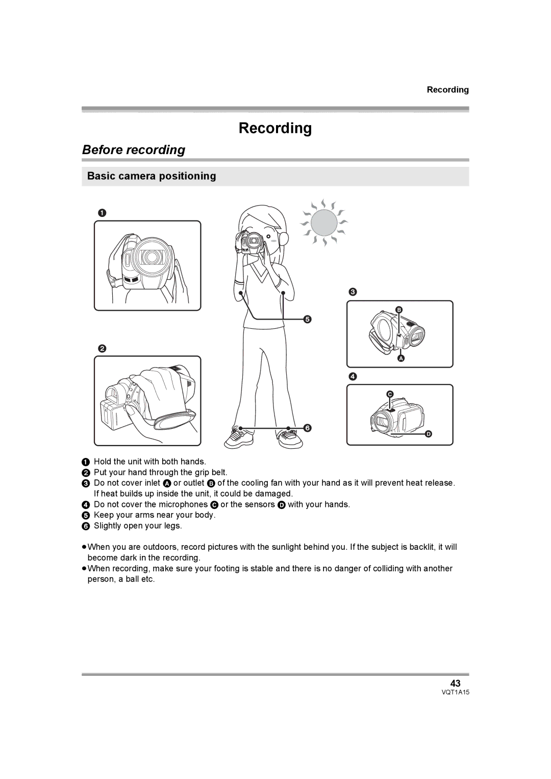 Panasonic HDC-DX1 operating instructions Before recording, Basic camera positioning, Recording 