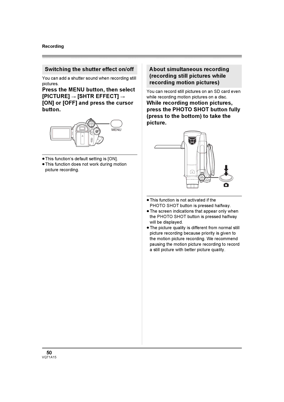 Panasonic HDC-DX1 operating instructions Switching the shutter effect on/off 