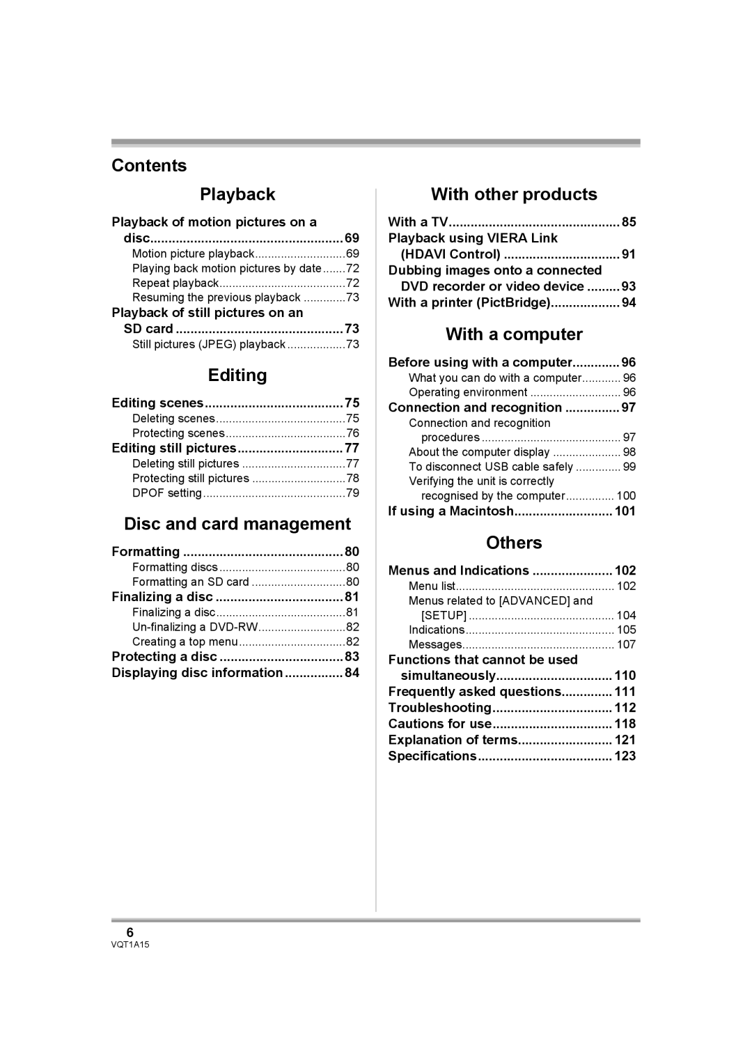 Panasonic HDC-DX1 operating instructions Contents Playback 