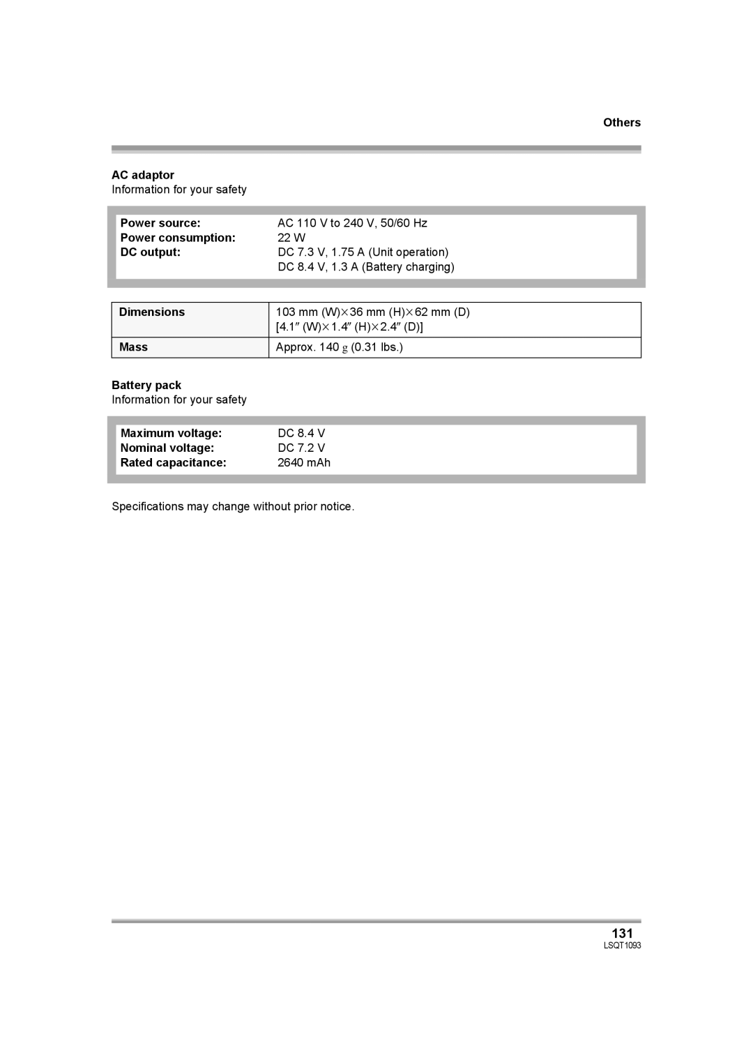 Panasonic HDC-DX1PC operating instructions 131 