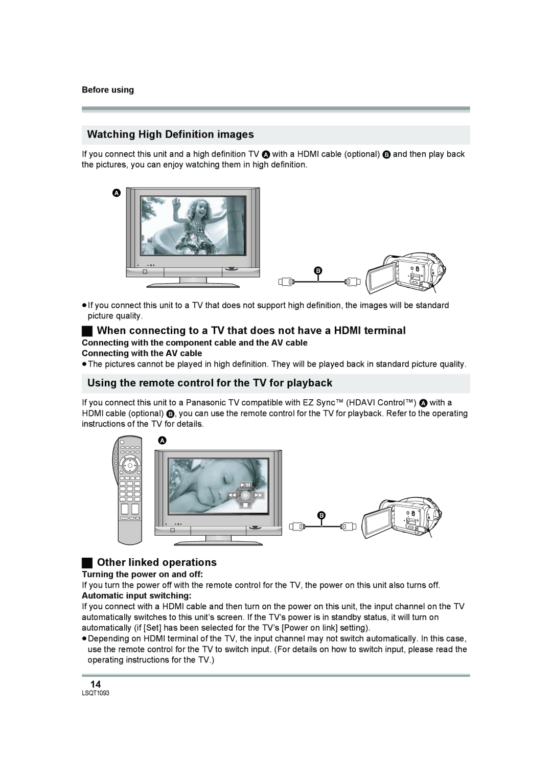 Panasonic HDC-DX1PC Watching High Definition images, When connecting to a TV that does not have a Hdmi terminal 