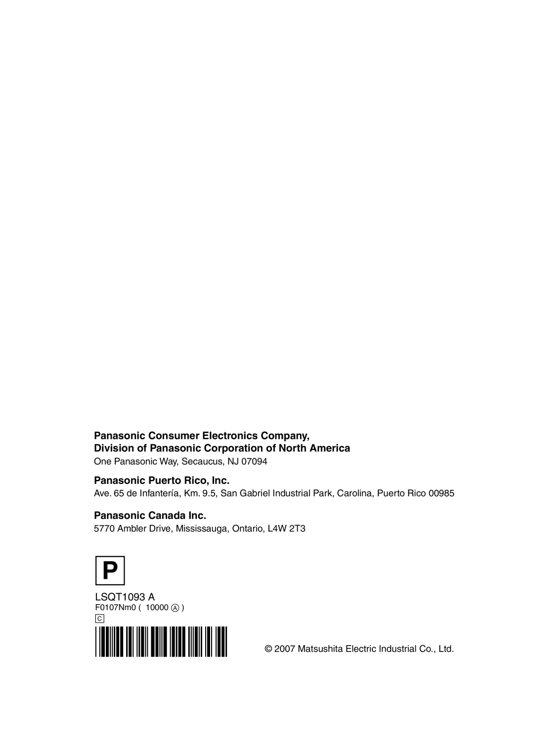 Panasonic HDC-DX1PC operating instructions Panasonic Puerto Rico, Inc 