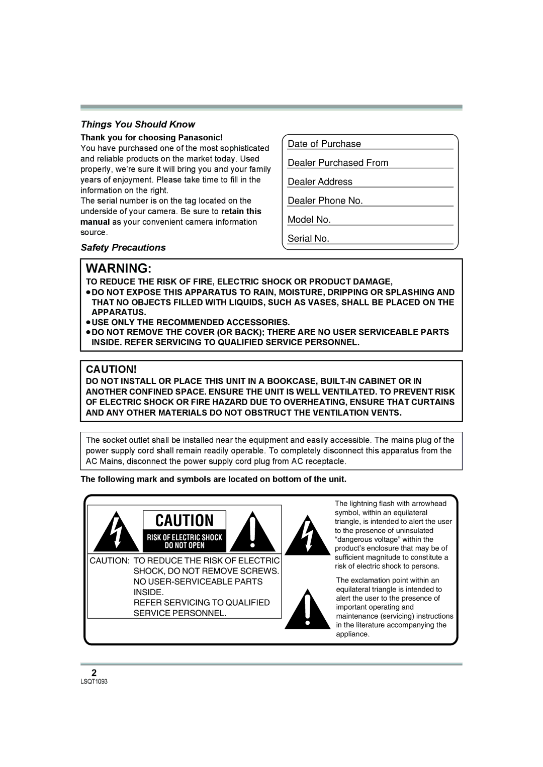 Panasonic HDC-DX1PC operating instructions Things You Should Know, Safety Precautions, Thank you for choosing Panasonic 