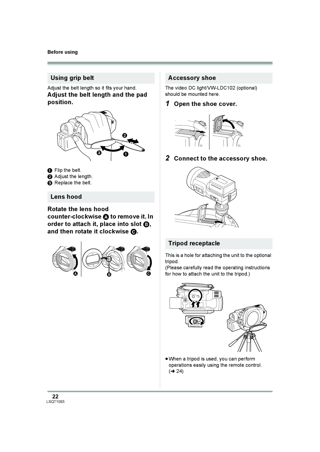 Panasonic HDC-DX1PC operating instructions Using grip belt, Adjust the belt length and the pad position 