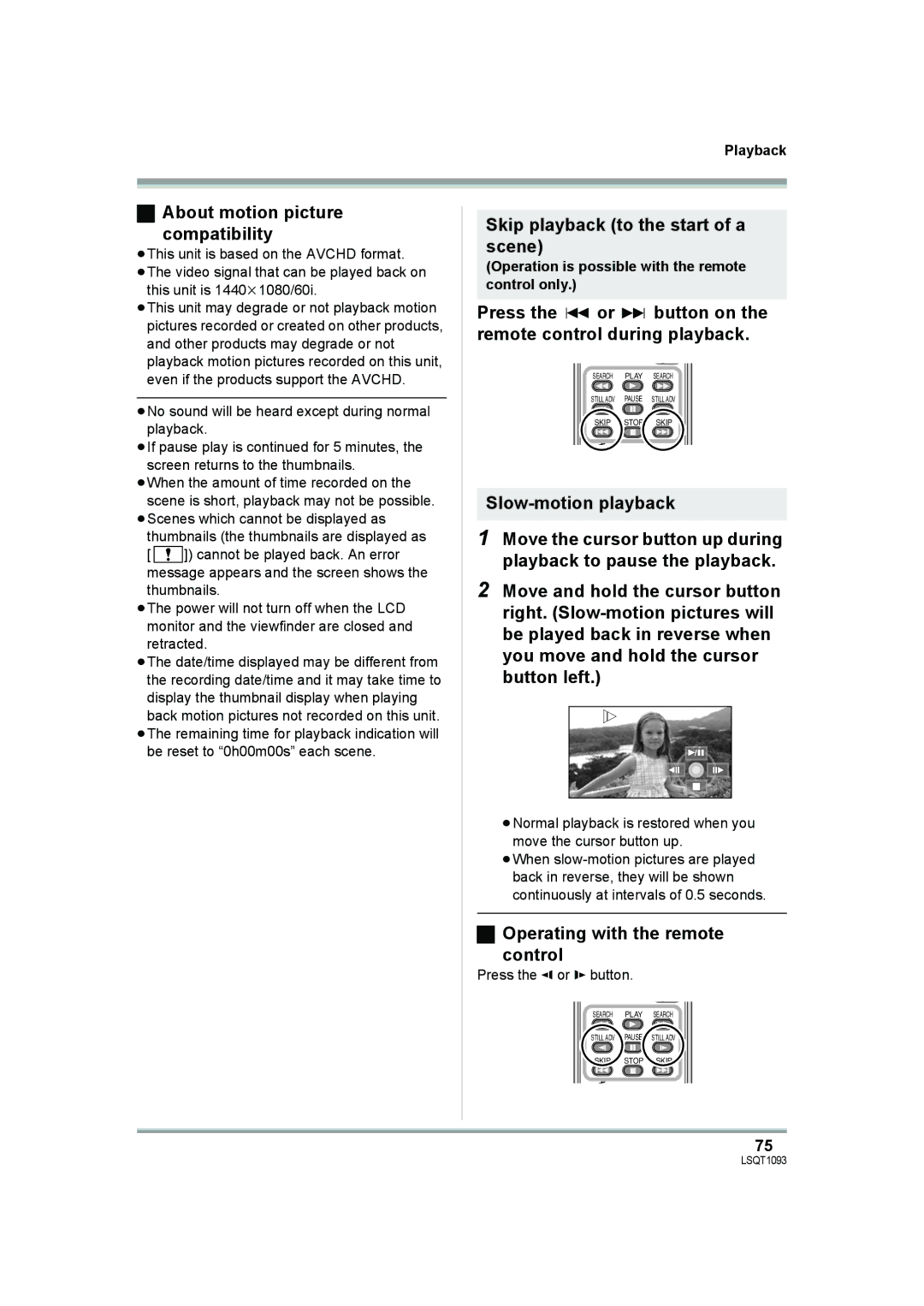 Panasonic HDC-DX1PC operating instructions About motion picture Compatibility, Skip playback to the start of a scene 