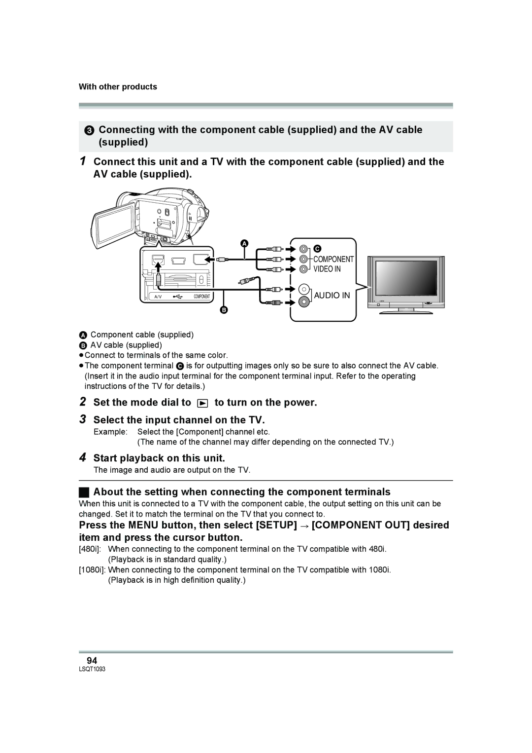 Panasonic HDC-DX1PC operating instructions About the setting when connecting the component terminals, Audio 