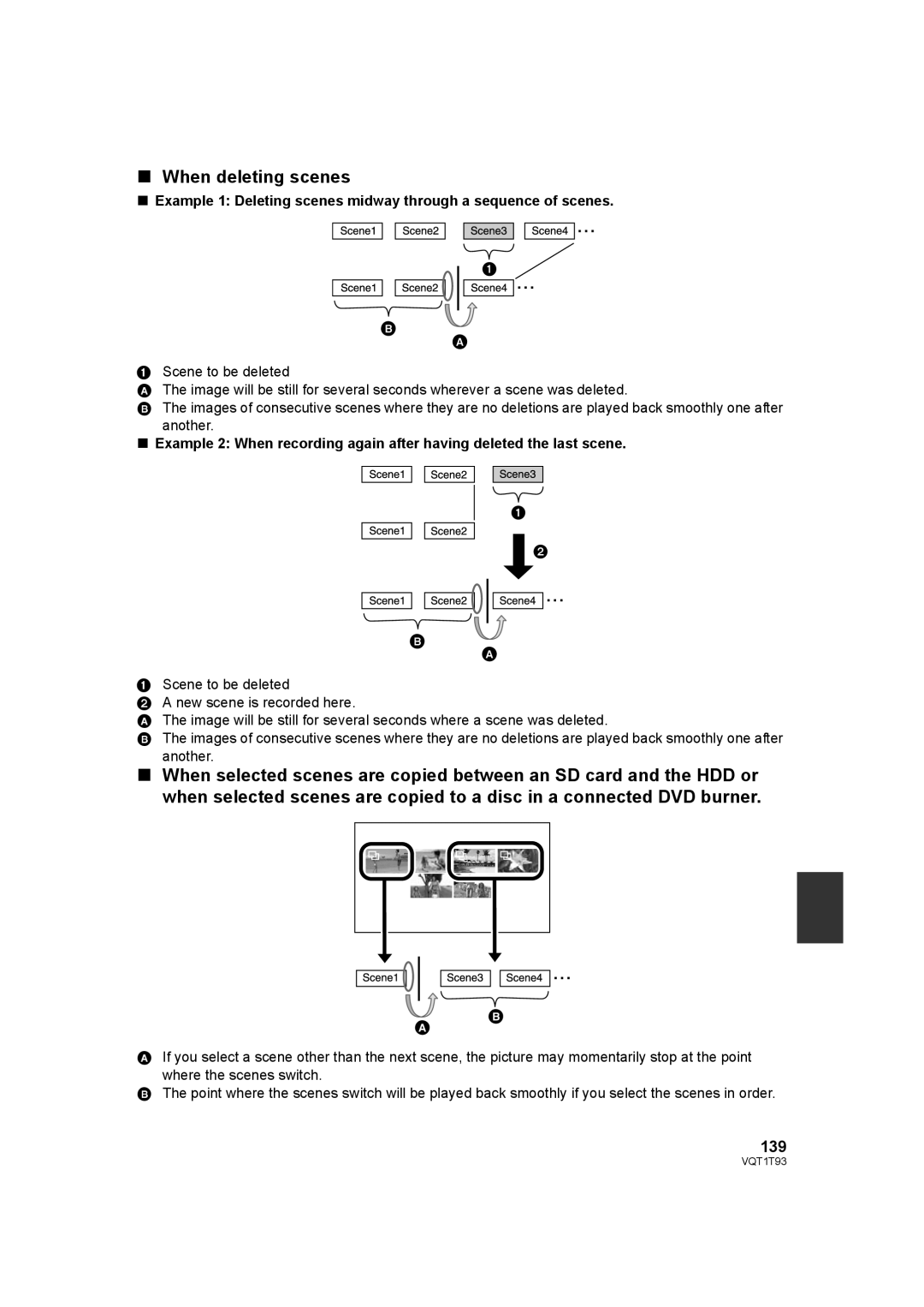 Panasonic HDC-HS100PC operating instructions When deleting scenes, 139 