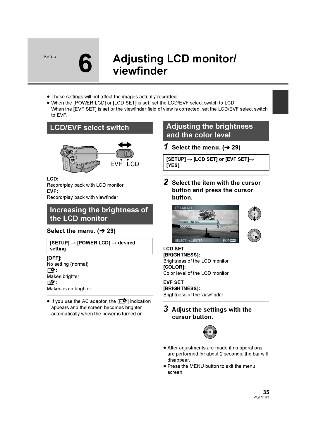 Panasonic HDC-HS100PC operating instructions Adjusting LCD monitor, Viewfinder, LCD/EVF select switch 