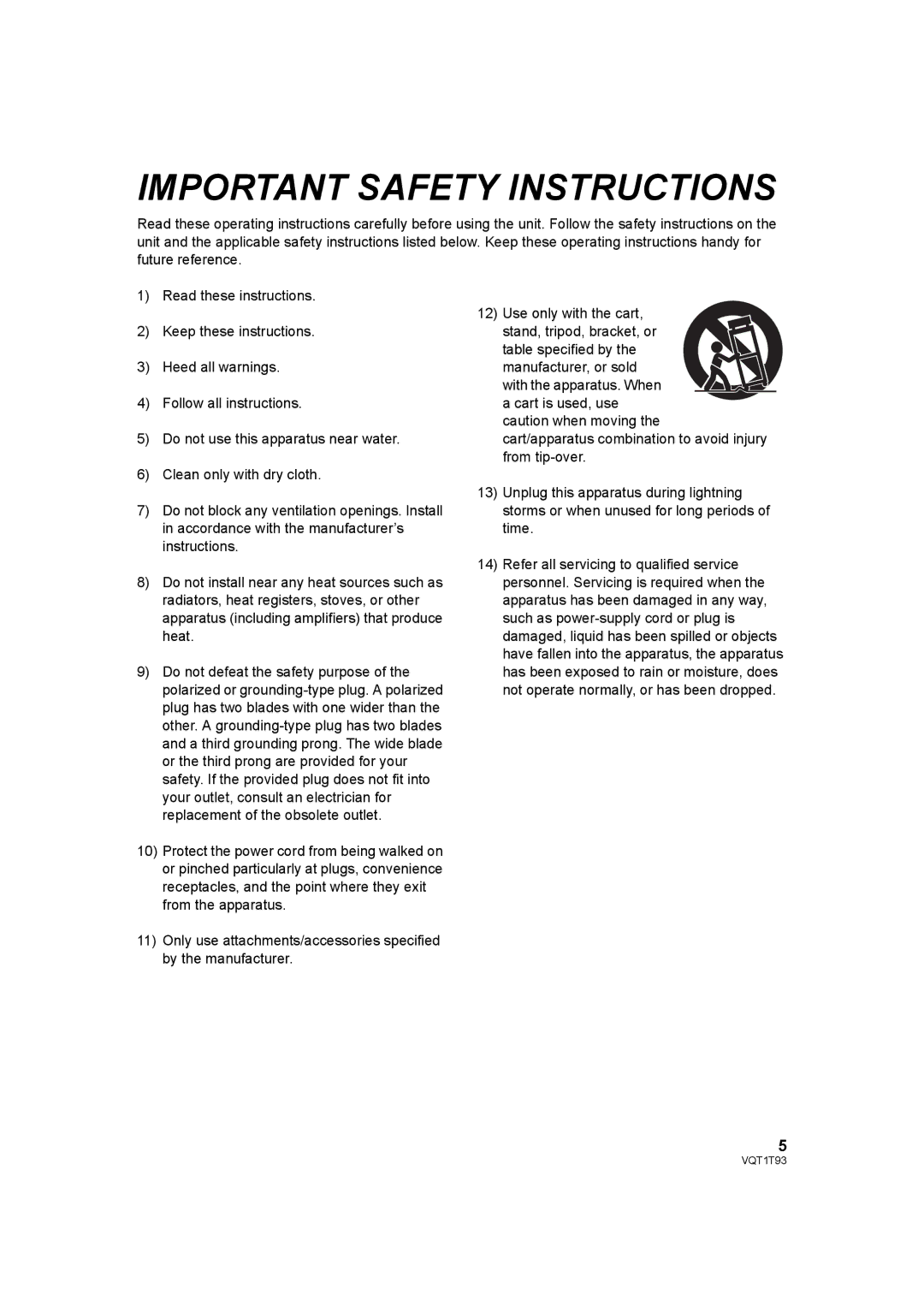 Panasonic HDC-HS100PC operating instructions Important Safety Instructions 