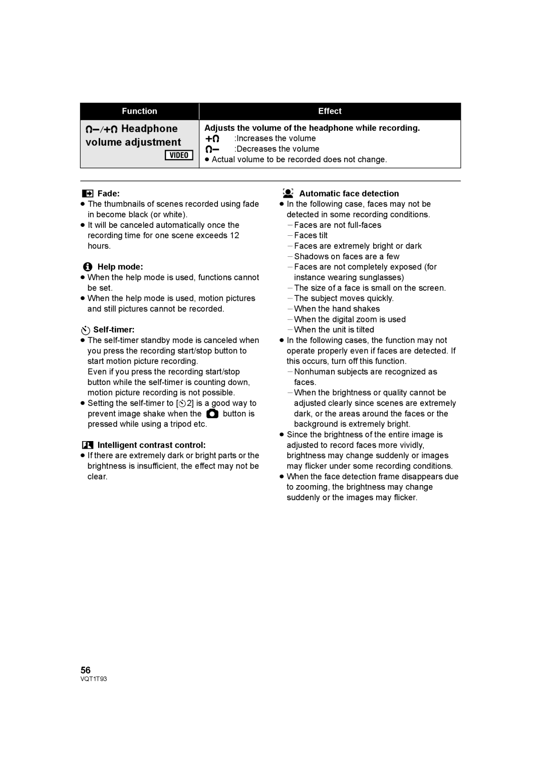 Panasonic HDC-HS100PC operating instructions Headphone volume adjustment 