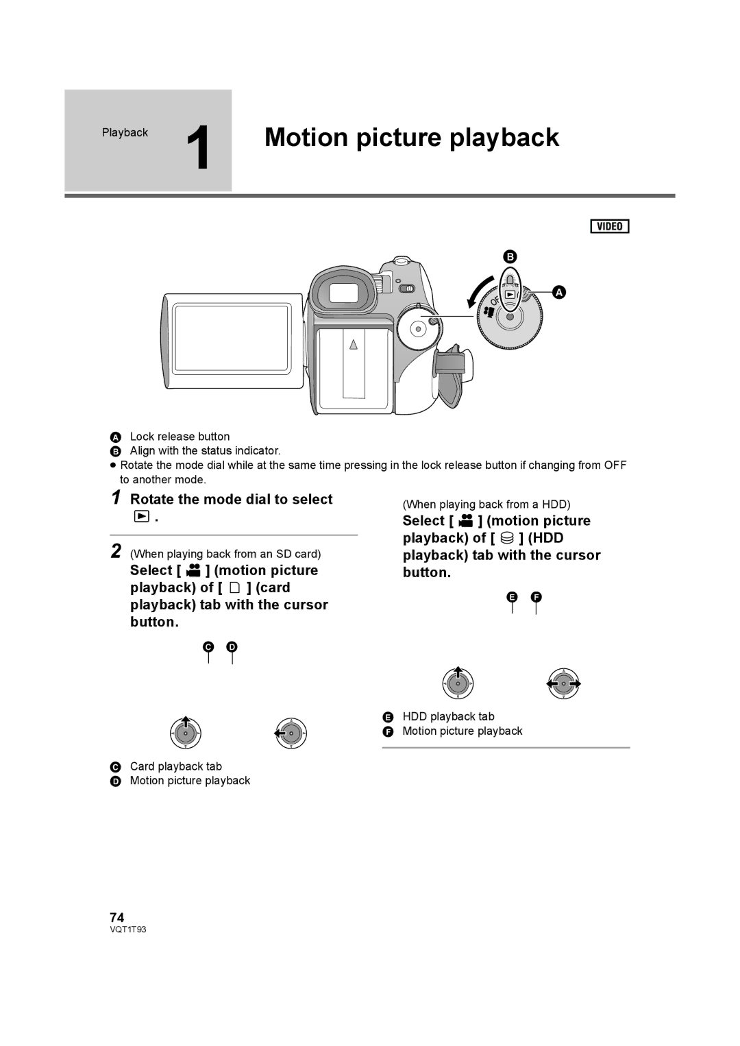 Panasonic HDC-HS100PC operating instructions Motion picture playback, Rotate the mode dial to select 