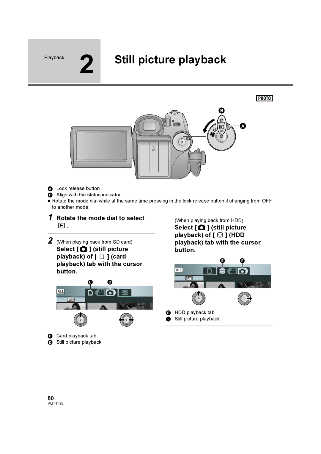 Panasonic HDC-HS100PC operating instructions Still picture playback, Rotate the mode dial to select 