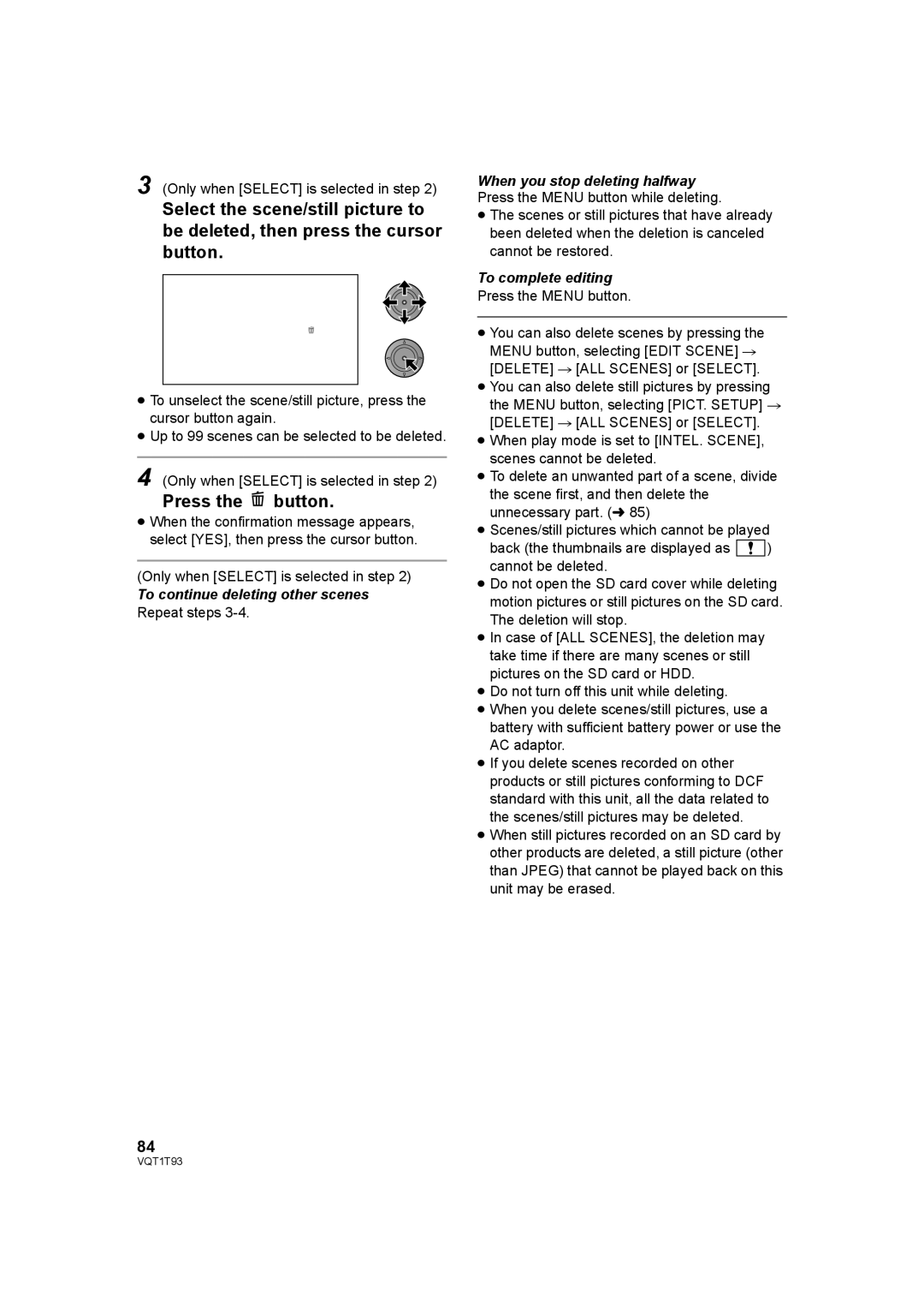 Panasonic HDC-HS100PC operating instructions To continue deleting other scenes 