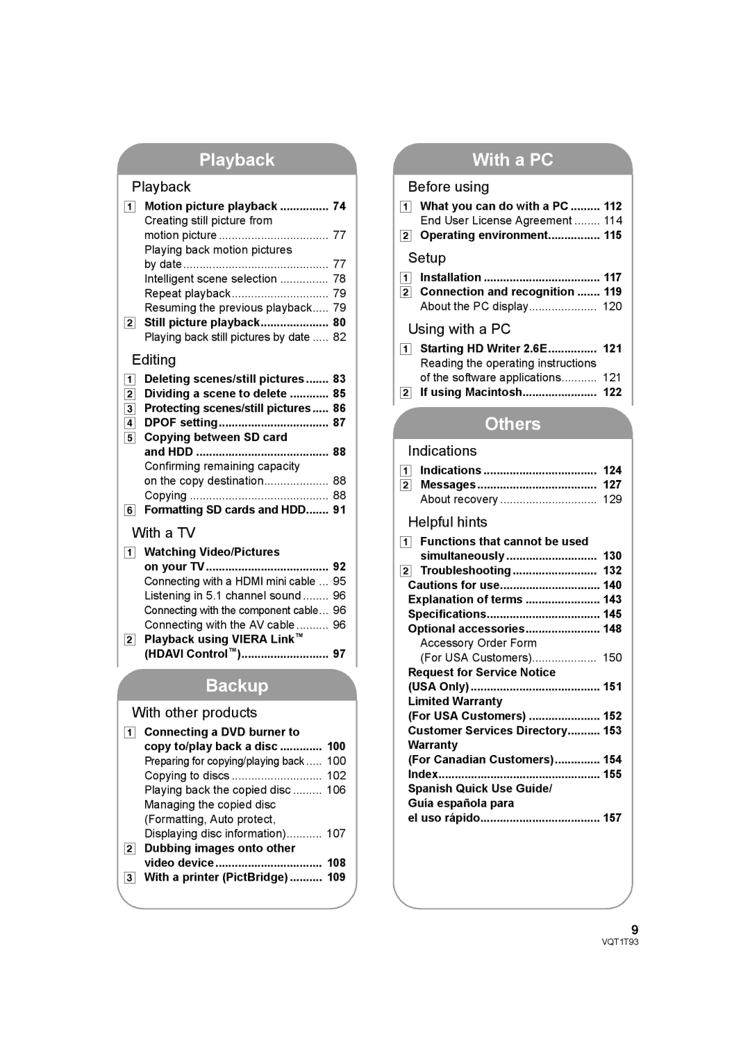 Panasonic HDC-HS100PC operating instructions Playback, Backup, With a PC, Others 