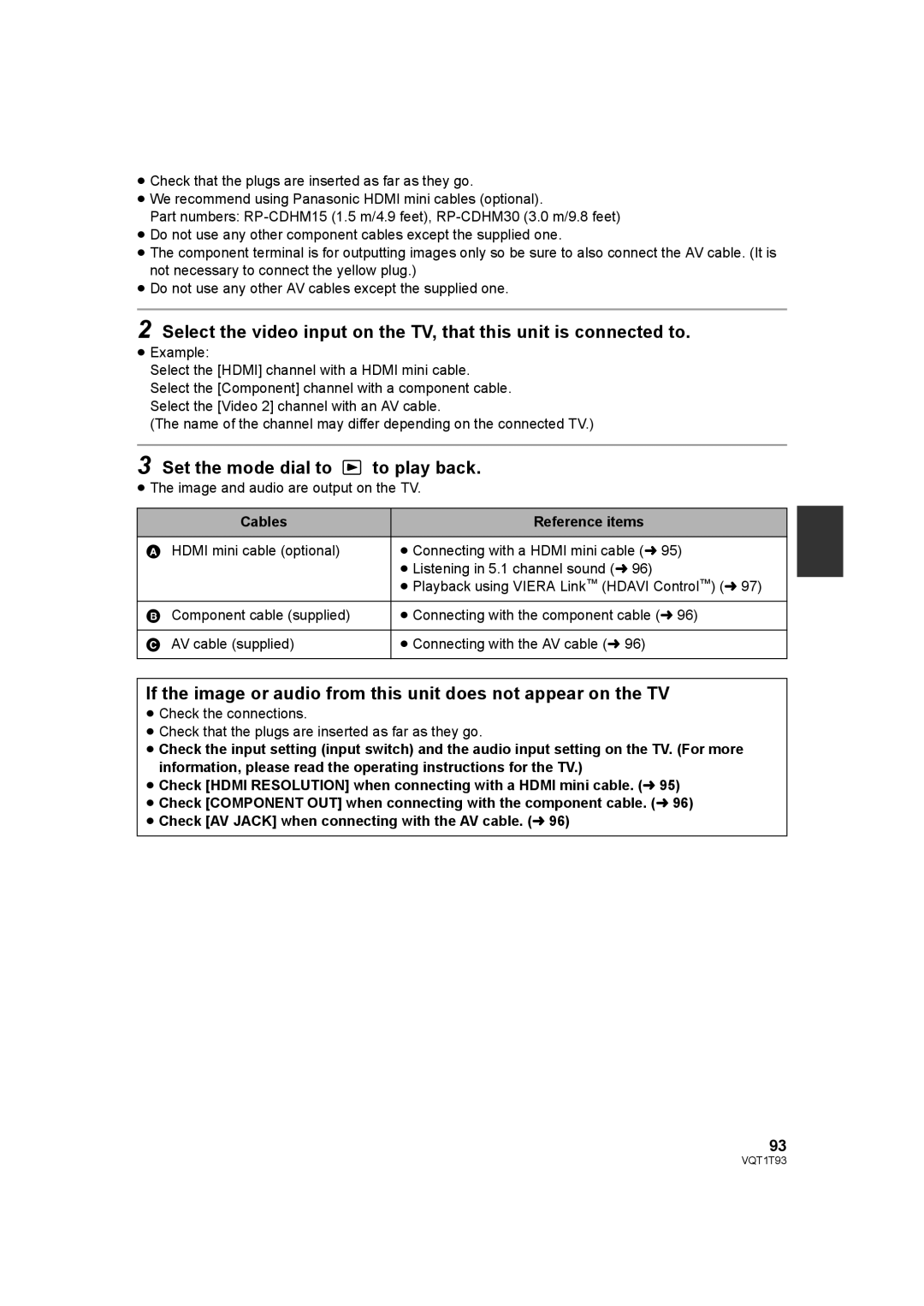 Panasonic HDC-HS100PC operating instructions Set the mode dial to to play back, Cables Reference items 