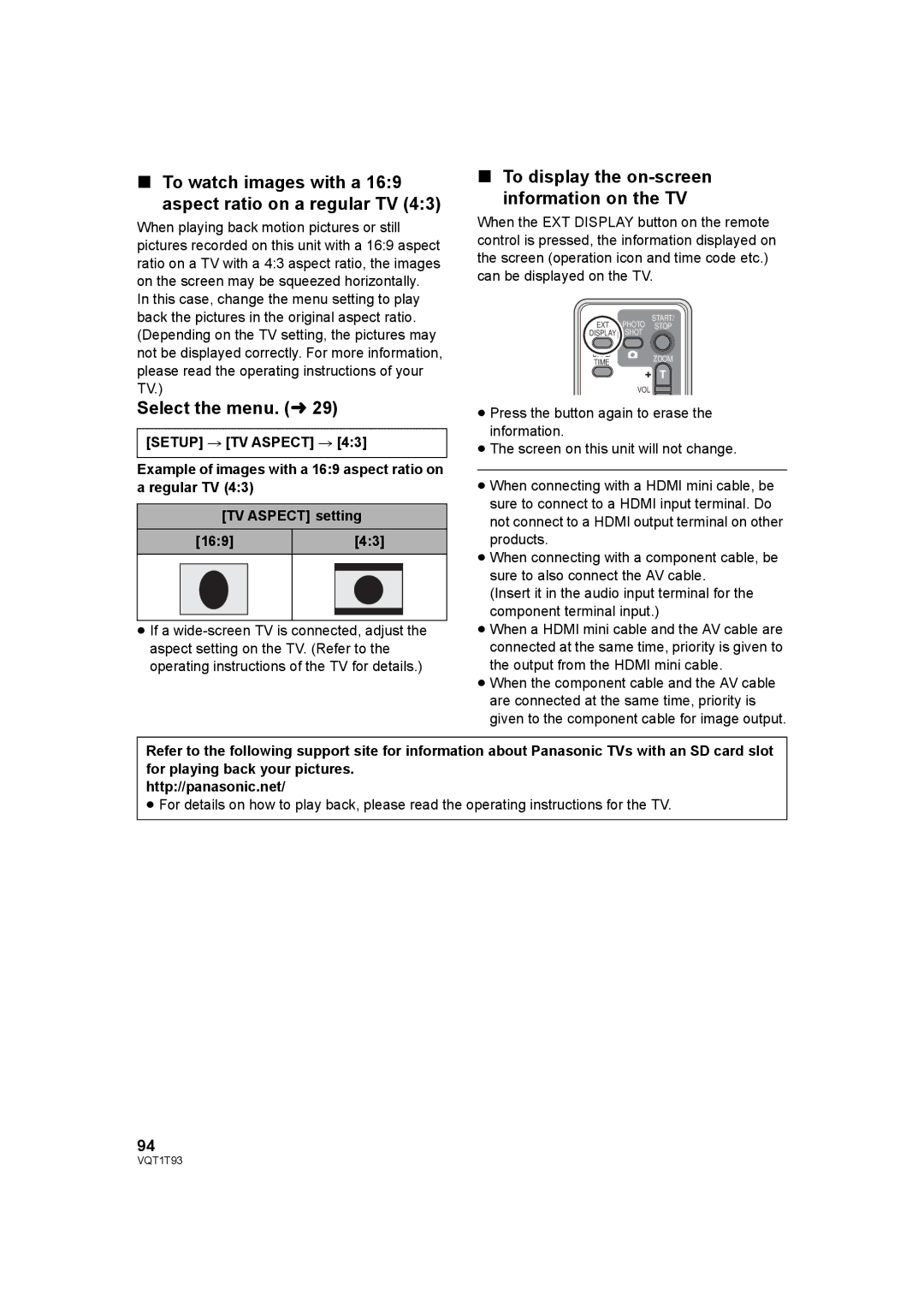 Panasonic HDC-HS100PC operating instructions To watch images with a 169 aspect ratio on a regular TV 