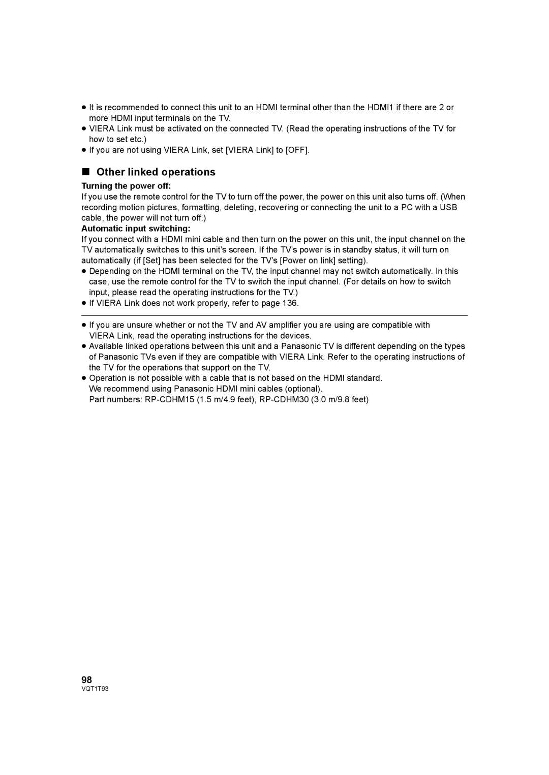 Panasonic HDC-HS100PC operating instructions Other linked operations, Turning the power off, Automatic input switching 