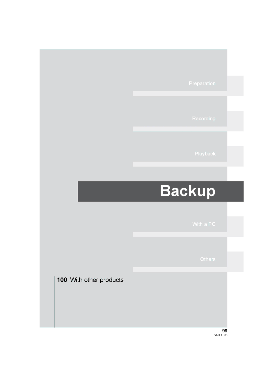 Panasonic HDC-HS100PC operating instructions Backup 