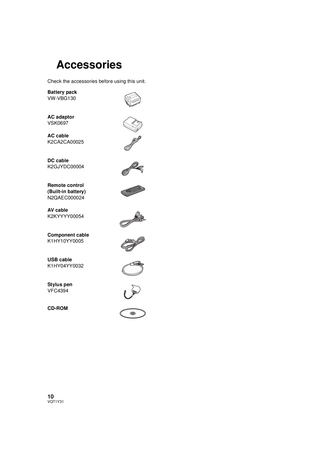 Panasonic HDC-HS250PC operating instructions Accessories, Cd-Rom 