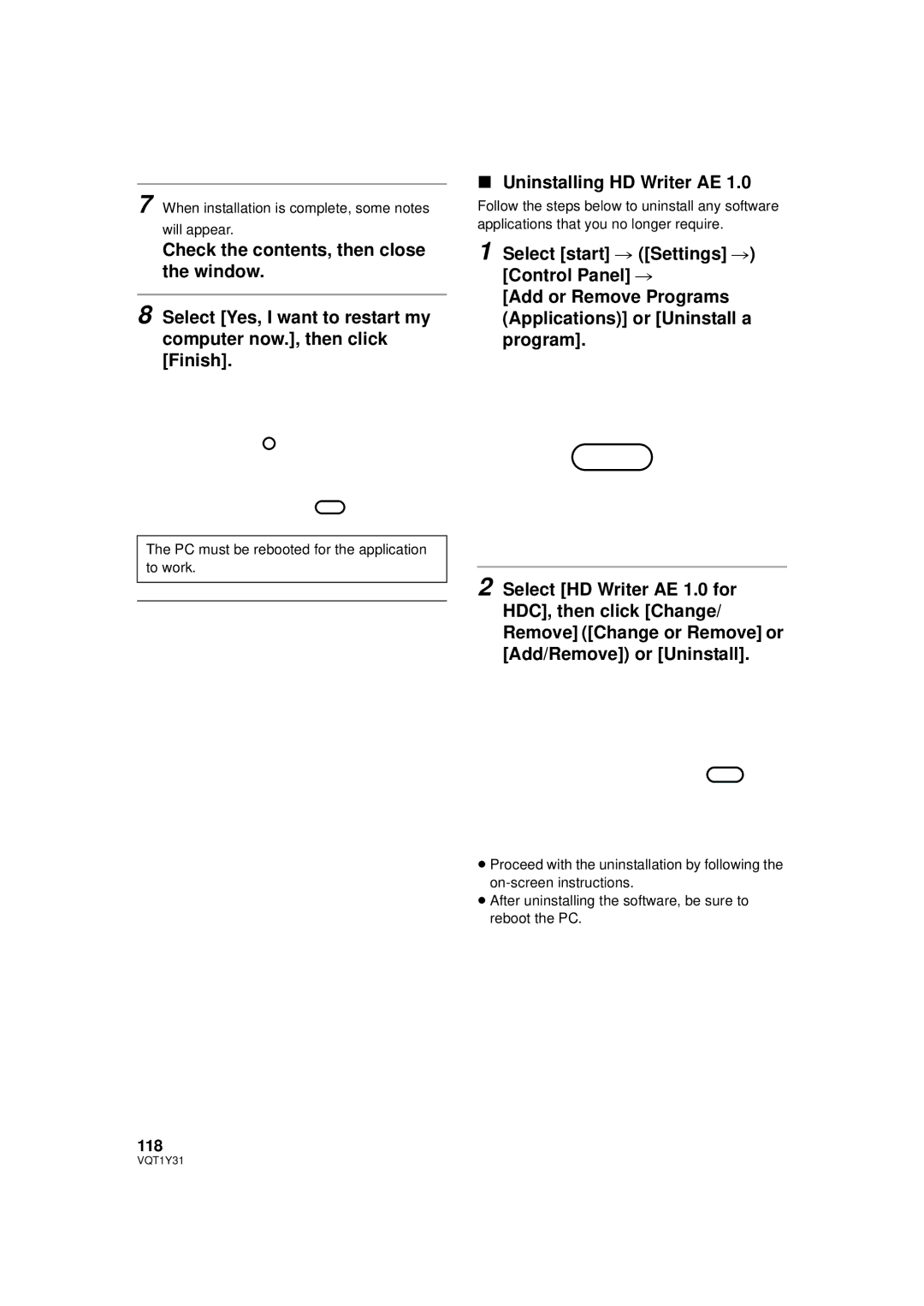 Panasonic HDC-HS250PC operating instructions Uninstalling HD Writer AE, 118 