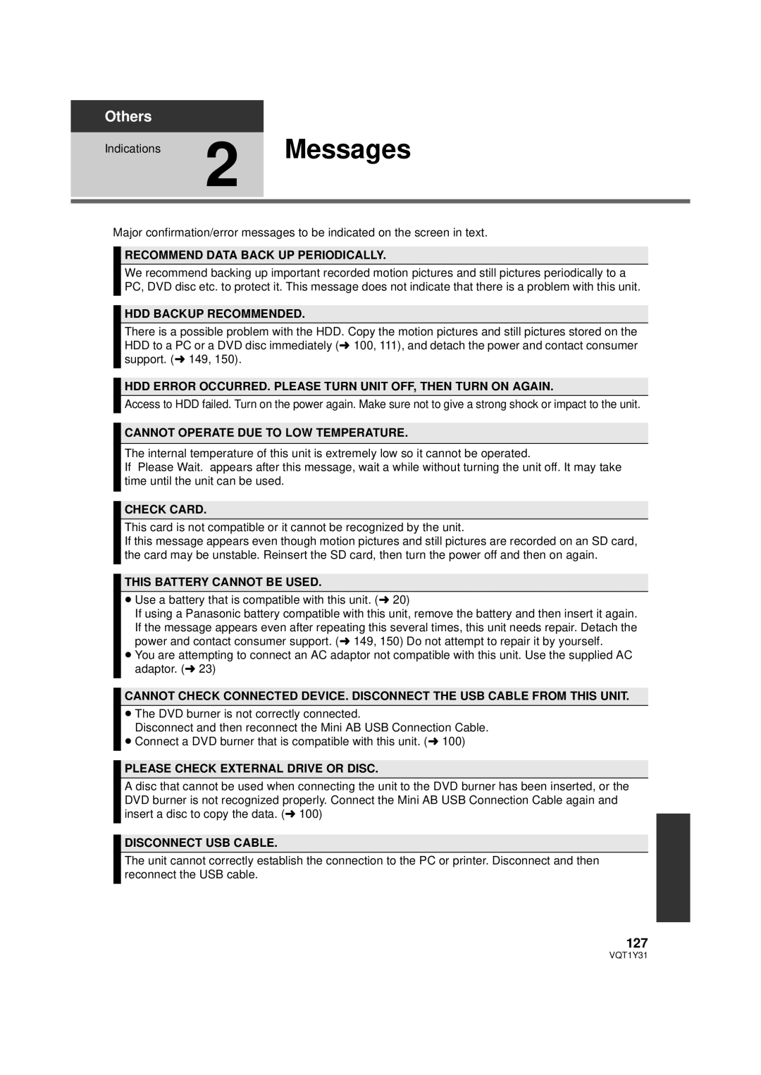 Panasonic HDC-HS250PC operating instructions 127 