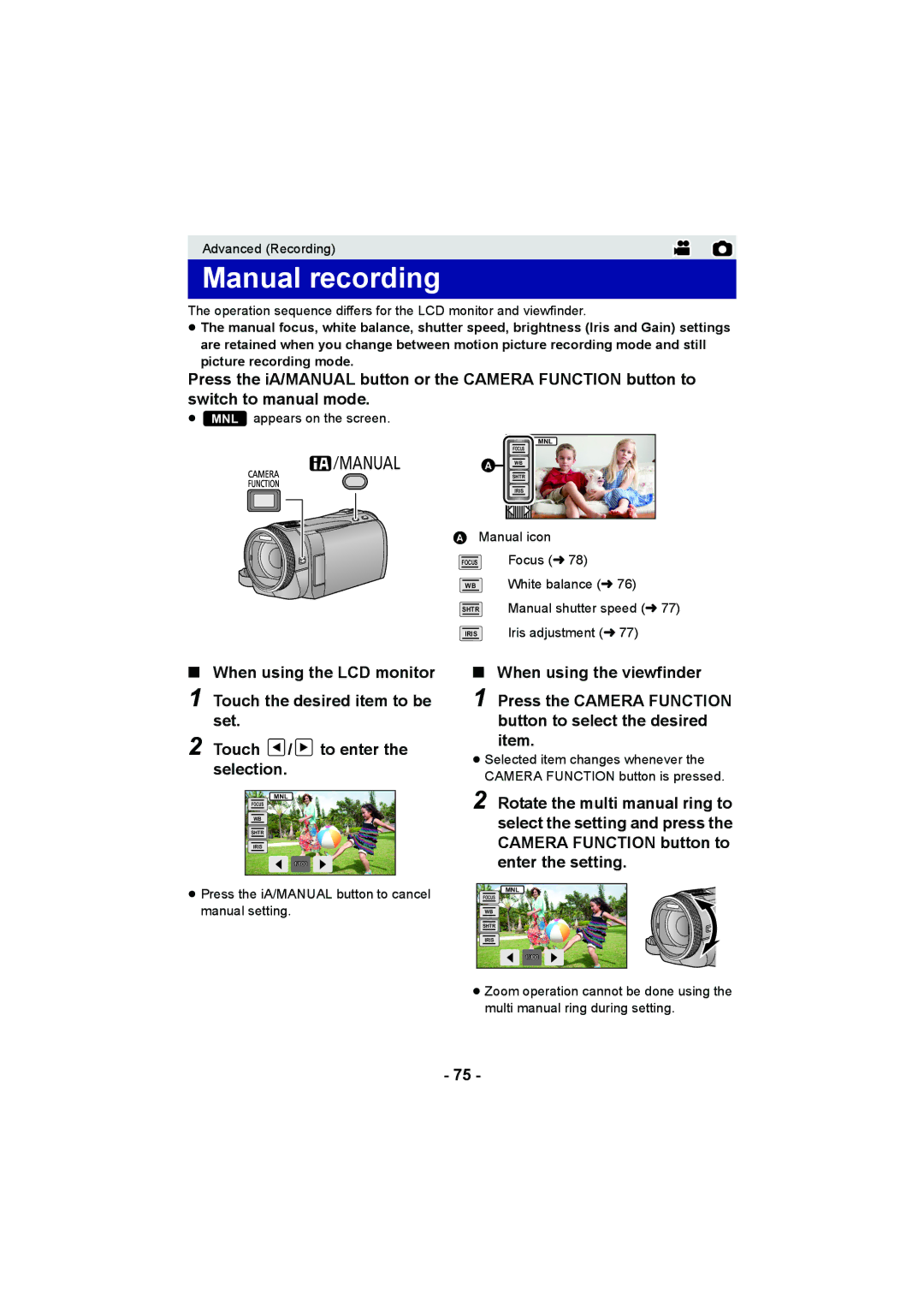 Panasonic HDC-HS900, HDC-TM900, HDC-SD900 operating instructions Manual recording 