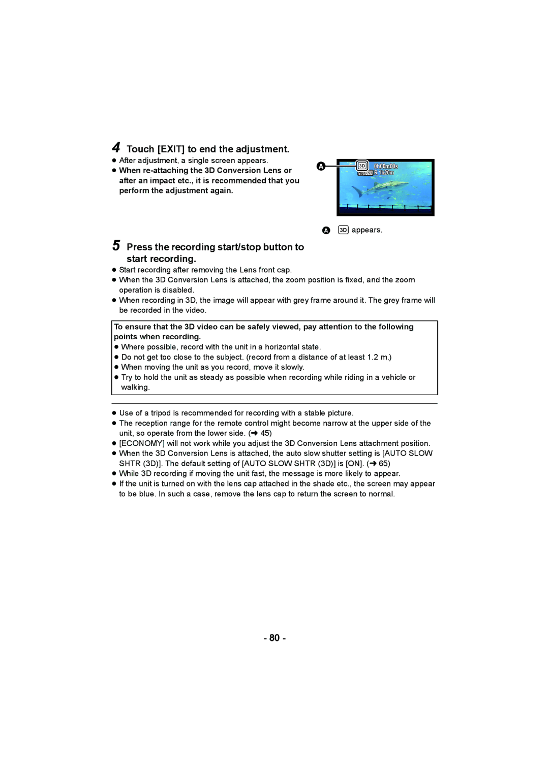 Panasonic HDC-SD900, HDC-HS900 Touch Exit to end the adjustment, Press the recording start/stop button to start recording 