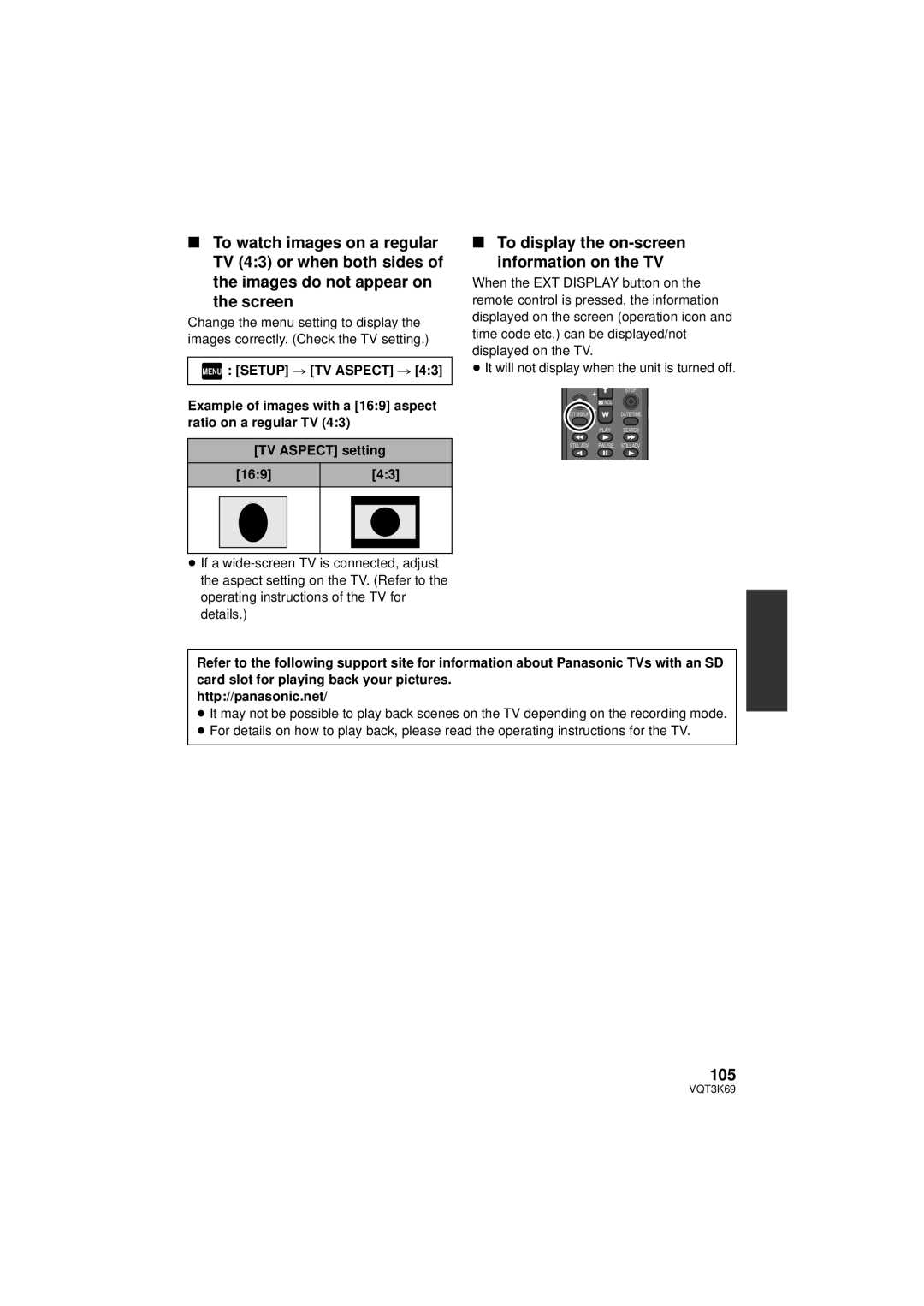 Panasonic HDC-TM900P/PC, HDC-HS900P/PC owner manual To display the on-screen information on the TV, 105 