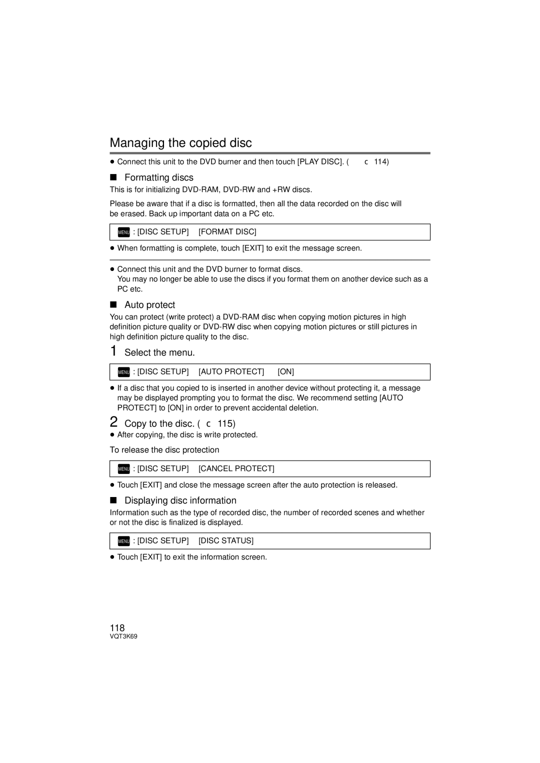 Panasonic HDC-HS900P/PC, HDC-TM900P/PC owner manual Managing the copied disc 