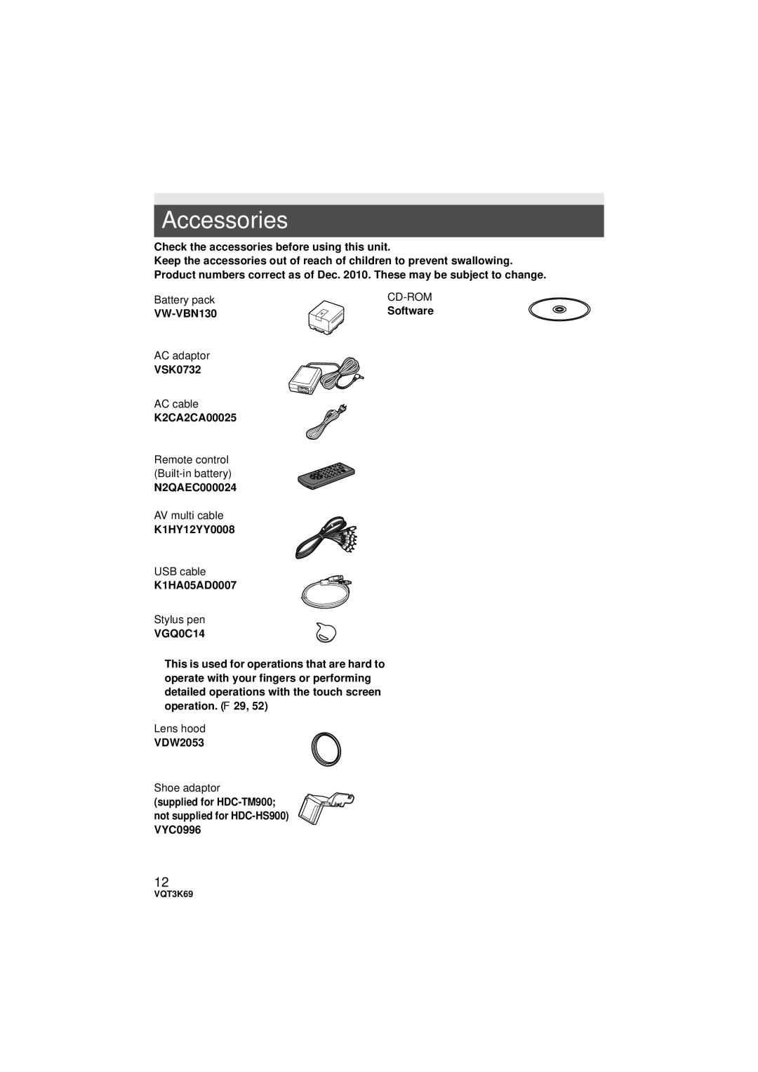 Panasonic HDC-HS900P/PC, HDC-TM900P/PC owner manual Accessories, Cd-Rom 