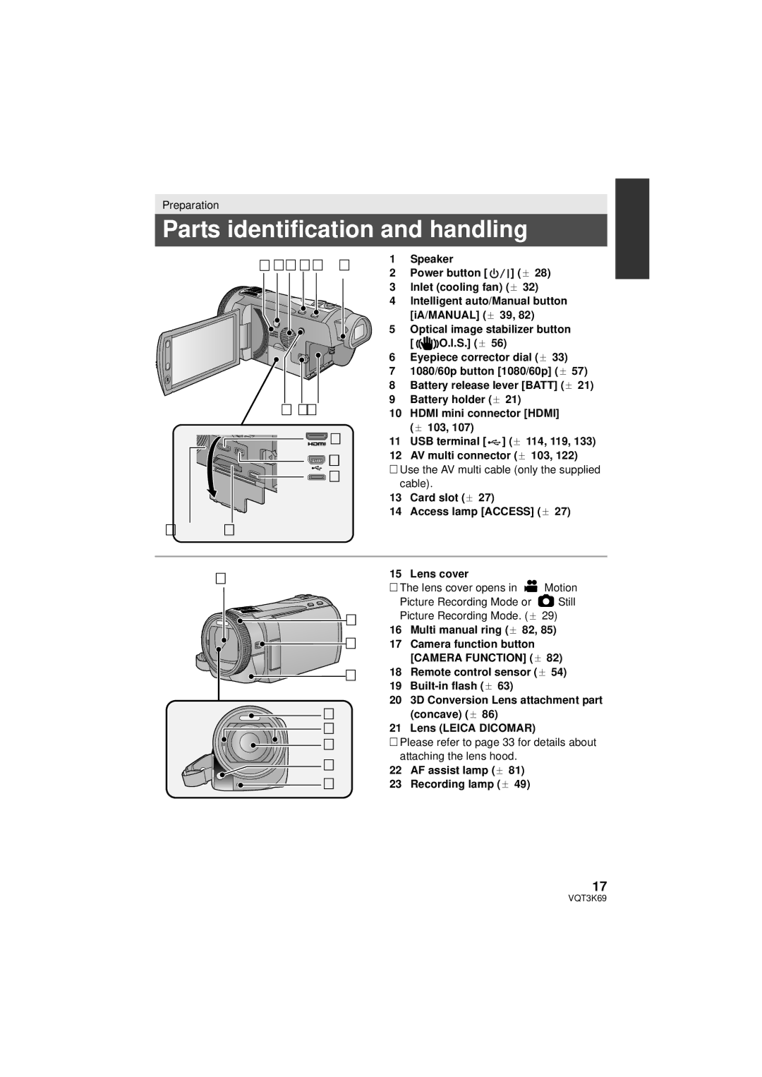 Panasonic HDC-TM900P/PC Parts identification and handling, Concave l Lens Leica Dicomar, Attaching the lens hood 