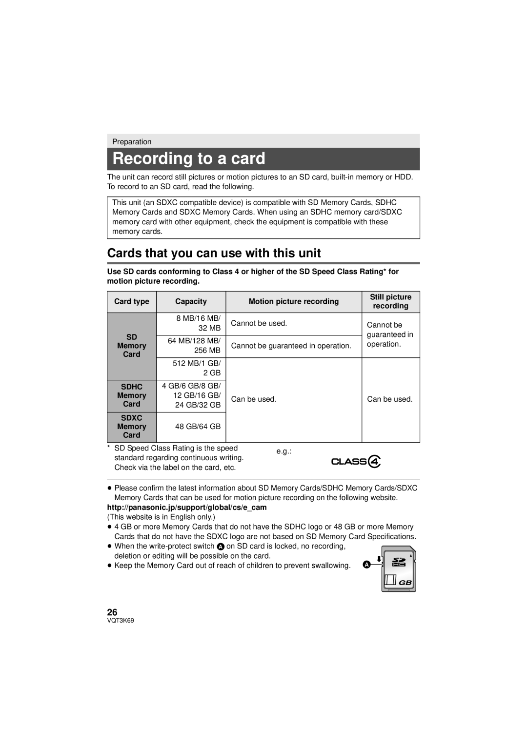 Panasonic HDC-HS900P/PC, HDC-TM900P/PC owner manual Recording to a card, Cards that you can use with this unit, Sdhc, Sdxc 