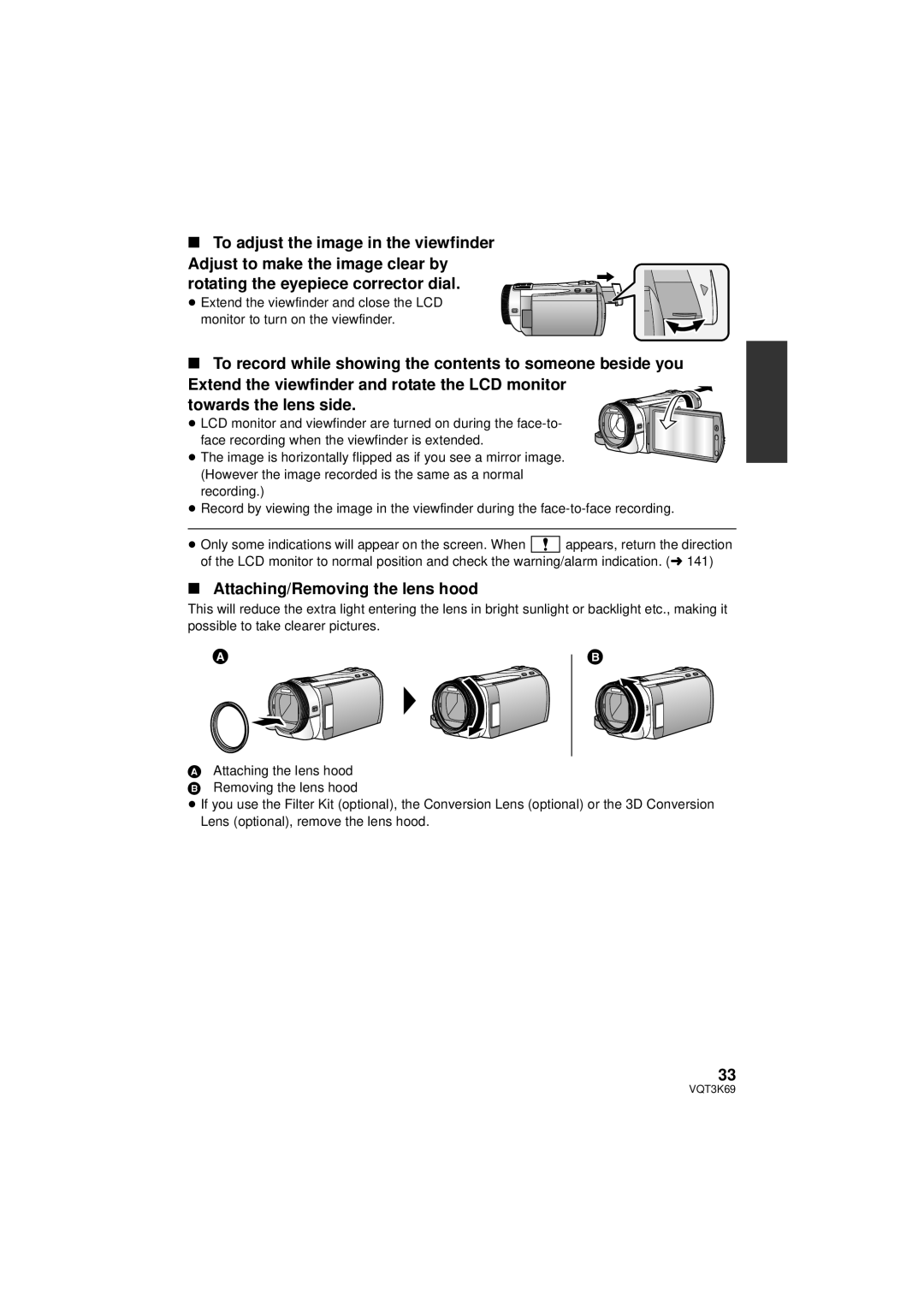 Panasonic HDC-TM900P/PC, HDC-HS900P/PC owner manual Attaching/Removing the lens hood 