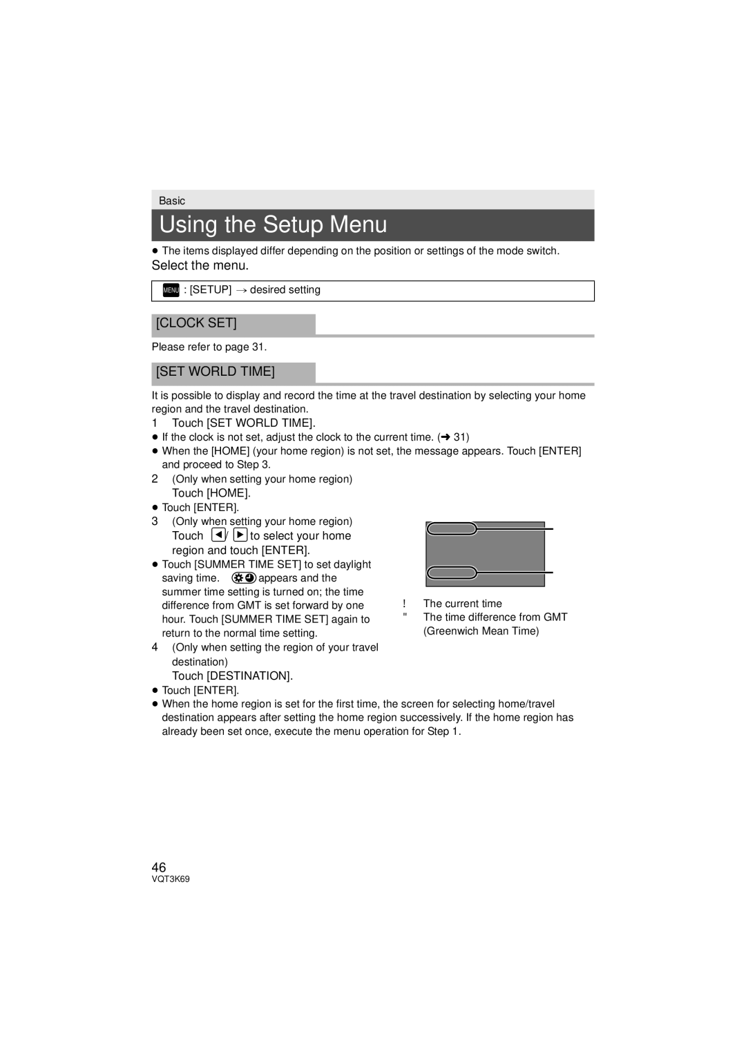 Panasonic HDC-HS900P/PC, HDC-TM900P/PC owner manual Using the Setup Menu, Select the menu, Clock SET, SET World Time 