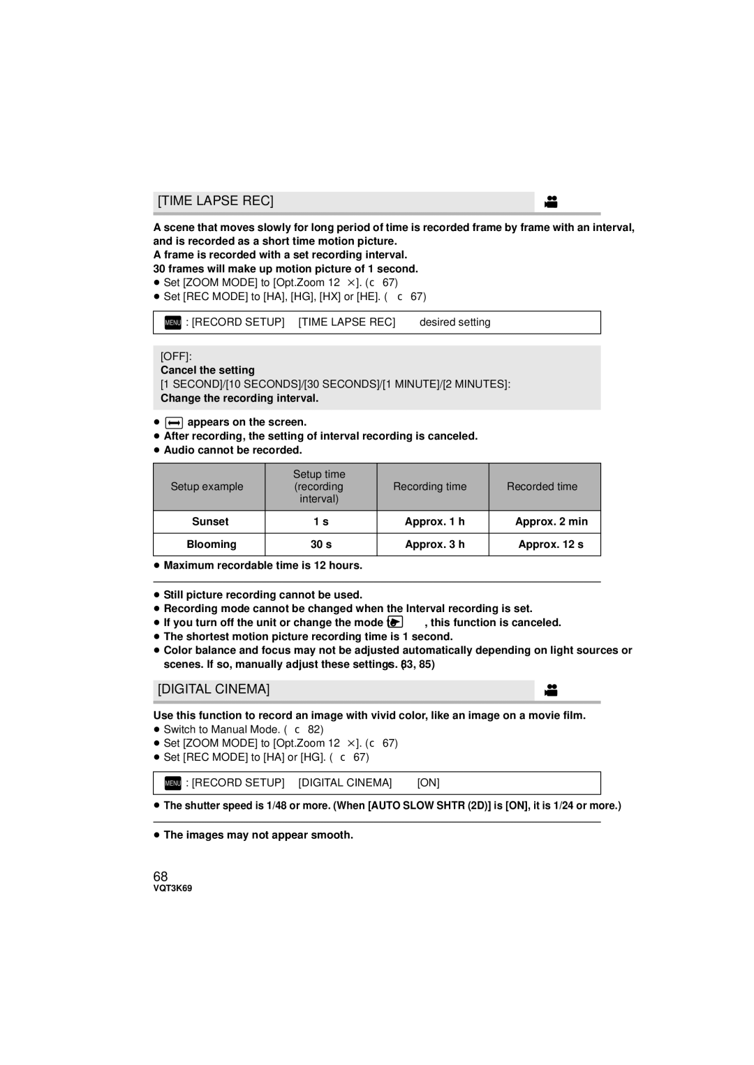 Panasonic HDC-HS900P/PC, HDC-TM900P/PC owner manual Time Lapse REC, Setup time, Menu Record Setup # Digital Cinema # on 