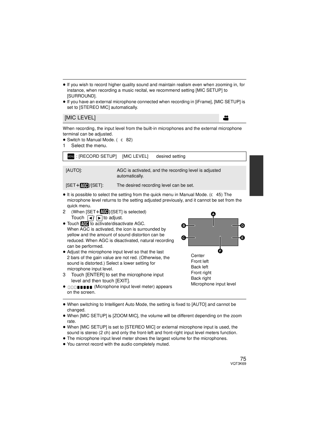 Panasonic HDC-TM900P/PC, HDC-HS900P/PC owner manual MIC Level, Touch / to adjust, Auto, SETr 