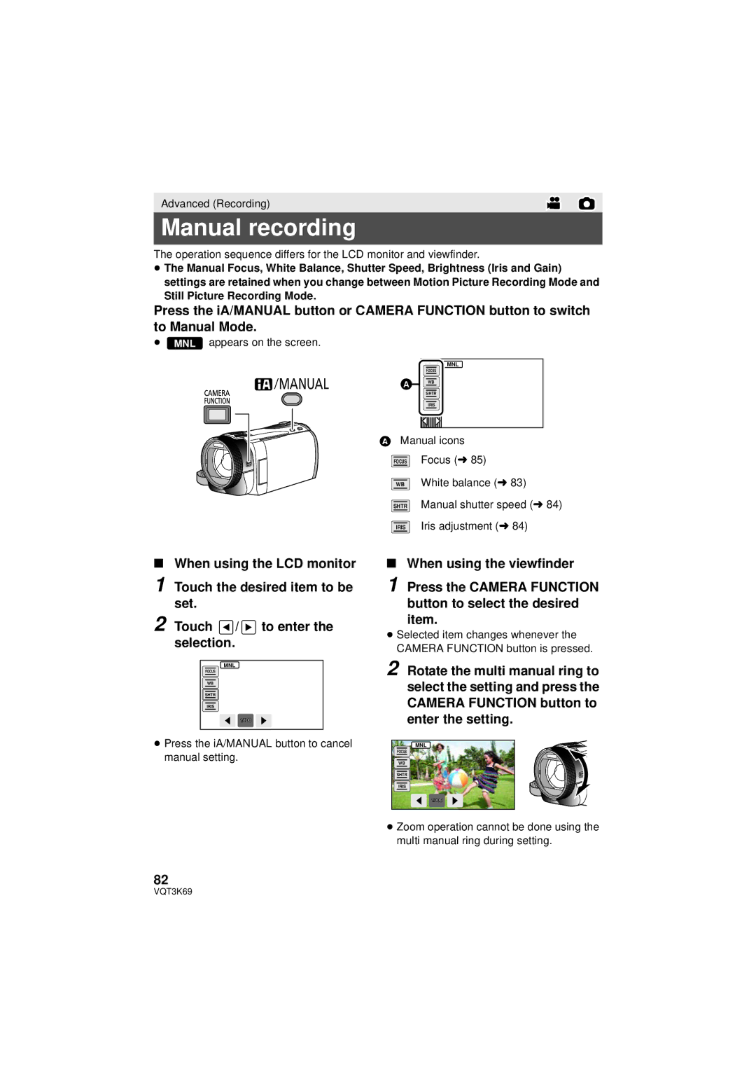 Panasonic HDC-HS900P/PC, HDC-TM900P/PC owner manual Manual recording, ≥ MNL appears on the screen 