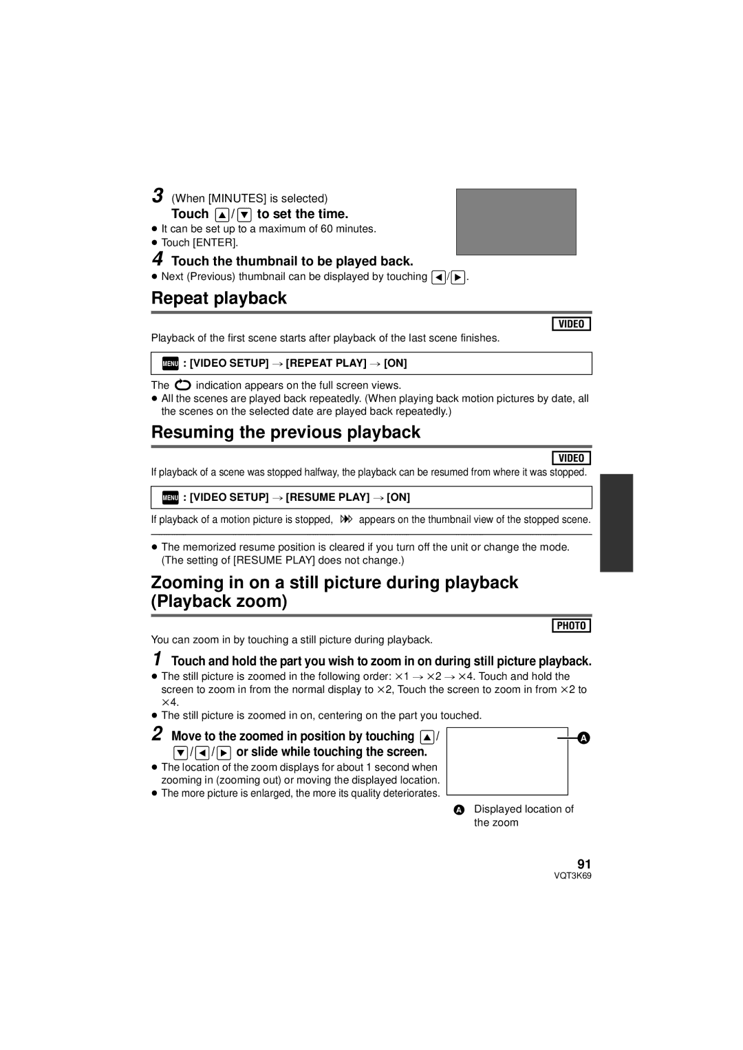 Panasonic HDC-TM900P/PC, HDC-HS900P/PC owner manual Repeat playback, Resuming the previous playback, Touch / to set the time 