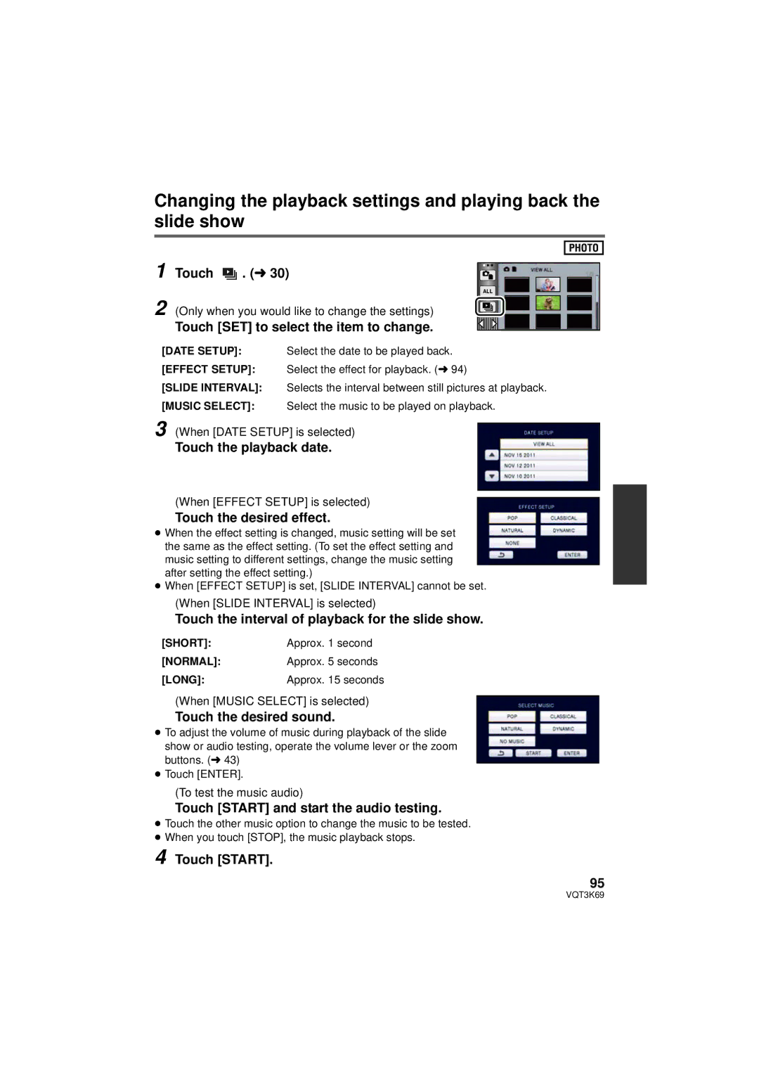 Panasonic HDC-TM900P/PC, HDC-HS900P/PC Touch the playback date, Touch the desired effect, Touch the desired sound 