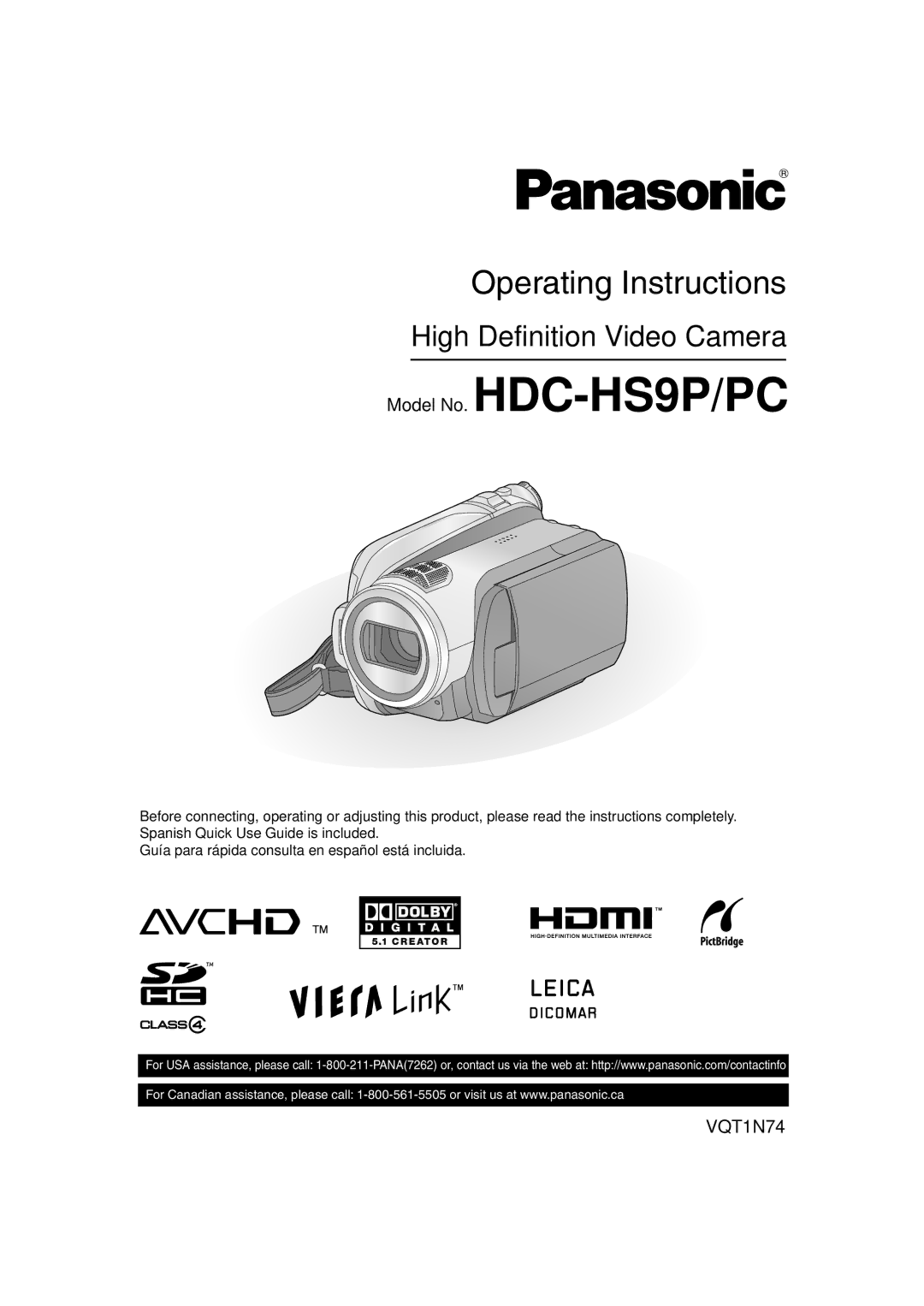 Panasonic HDC-HS9PC operating instructions Model No. HDC-HS9P/PC 