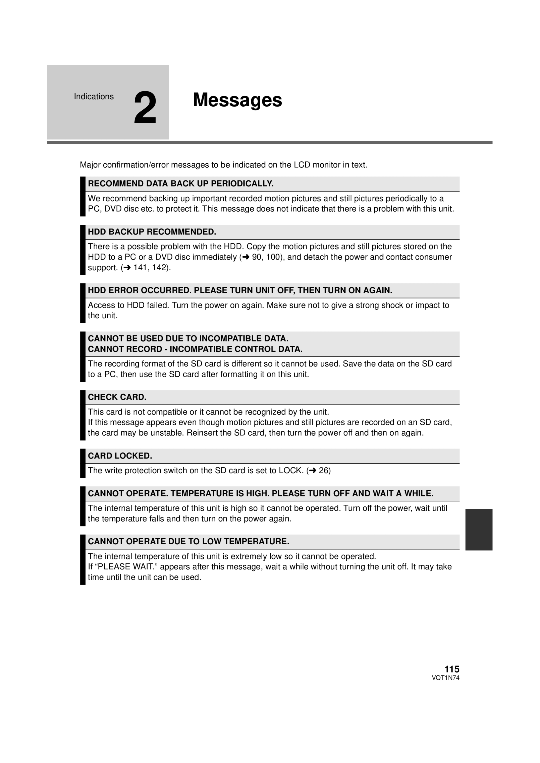 Panasonic HDC-HS9PC operating instructions 115 