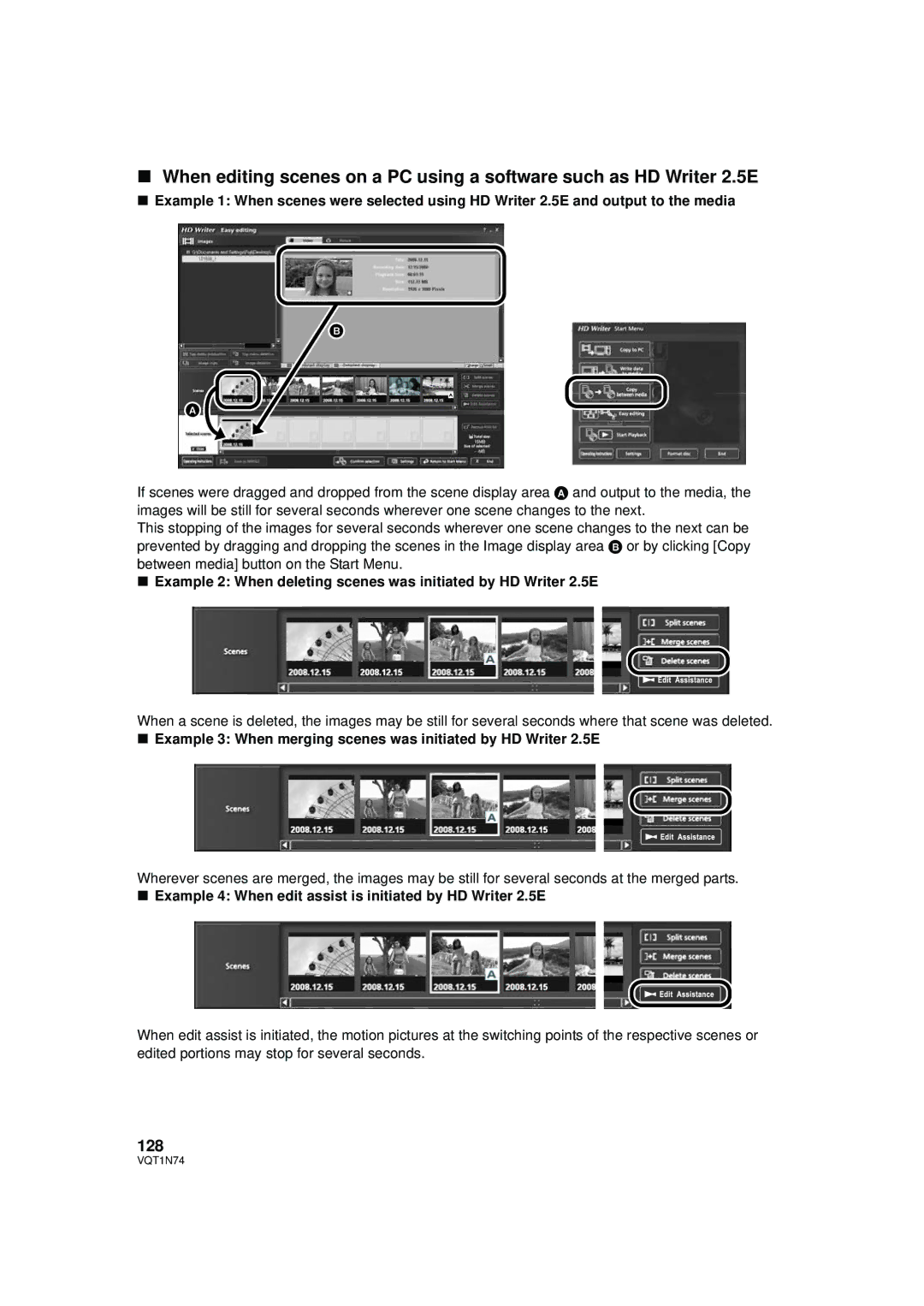 Panasonic HDC-HS9PC operating instructions 128, Example 4 When edit assist is initiated by HD Writer 2.5E 