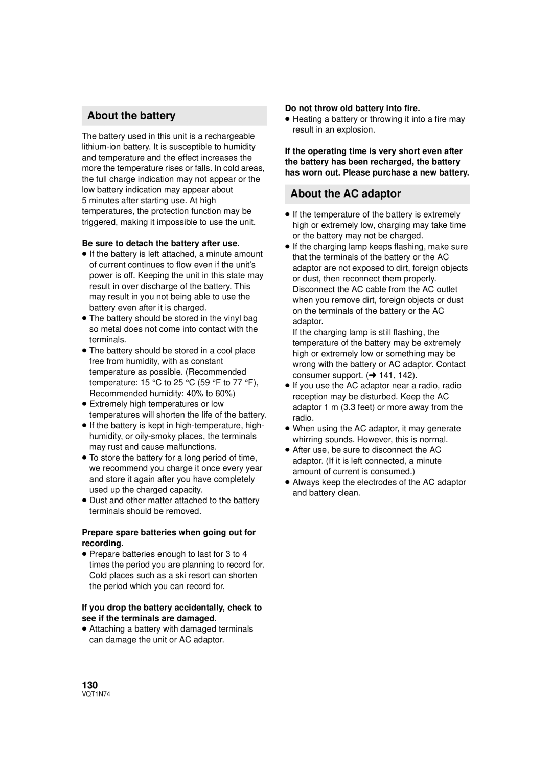 Panasonic HDC-HS9PC operating instructions About the battery, About the AC adaptor, 130 