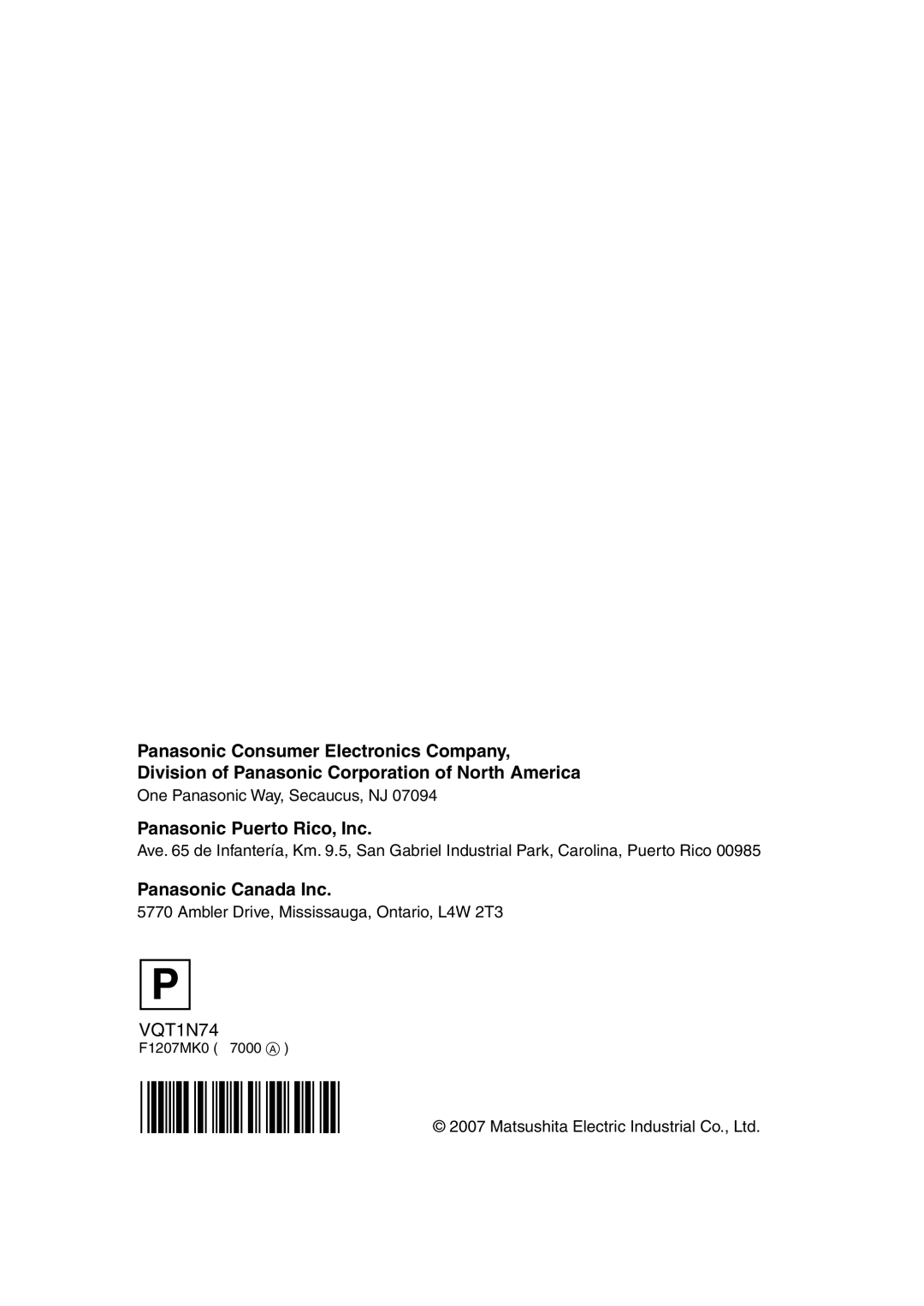 Panasonic HDC-HS9PC operating instructions Panasonic Puerto Rico, Inc 