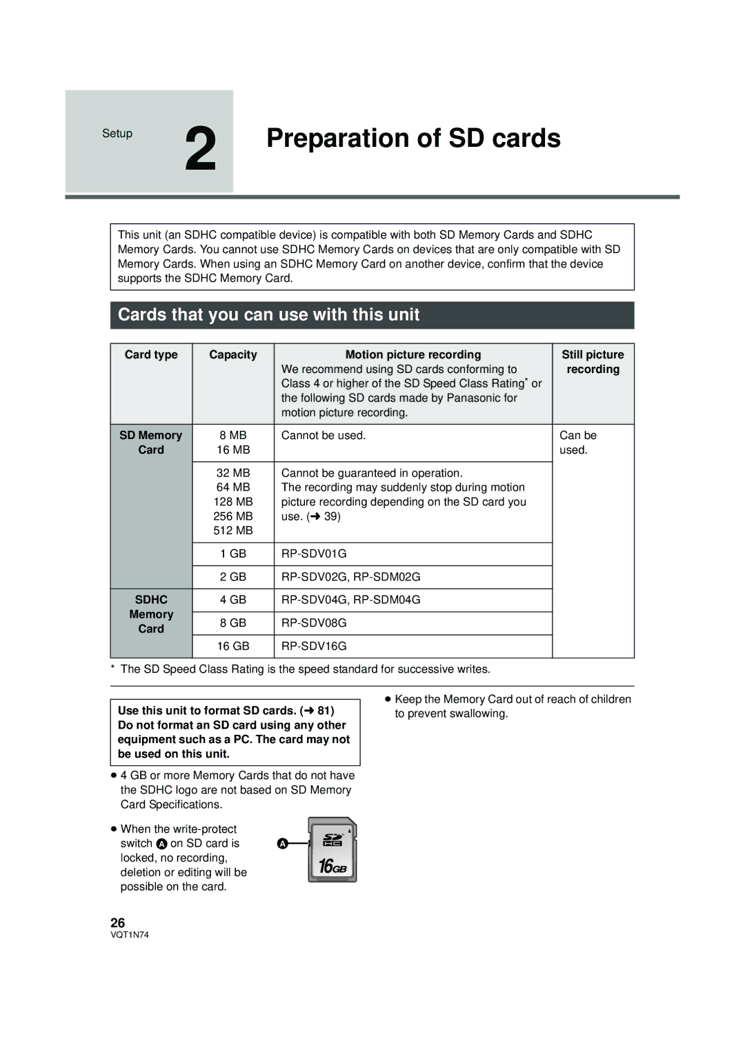 Panasonic HDC-HS9PC operating instructions Setup 2 Preparation of SD cards, Cards that you can use with this unit, Sdhc 