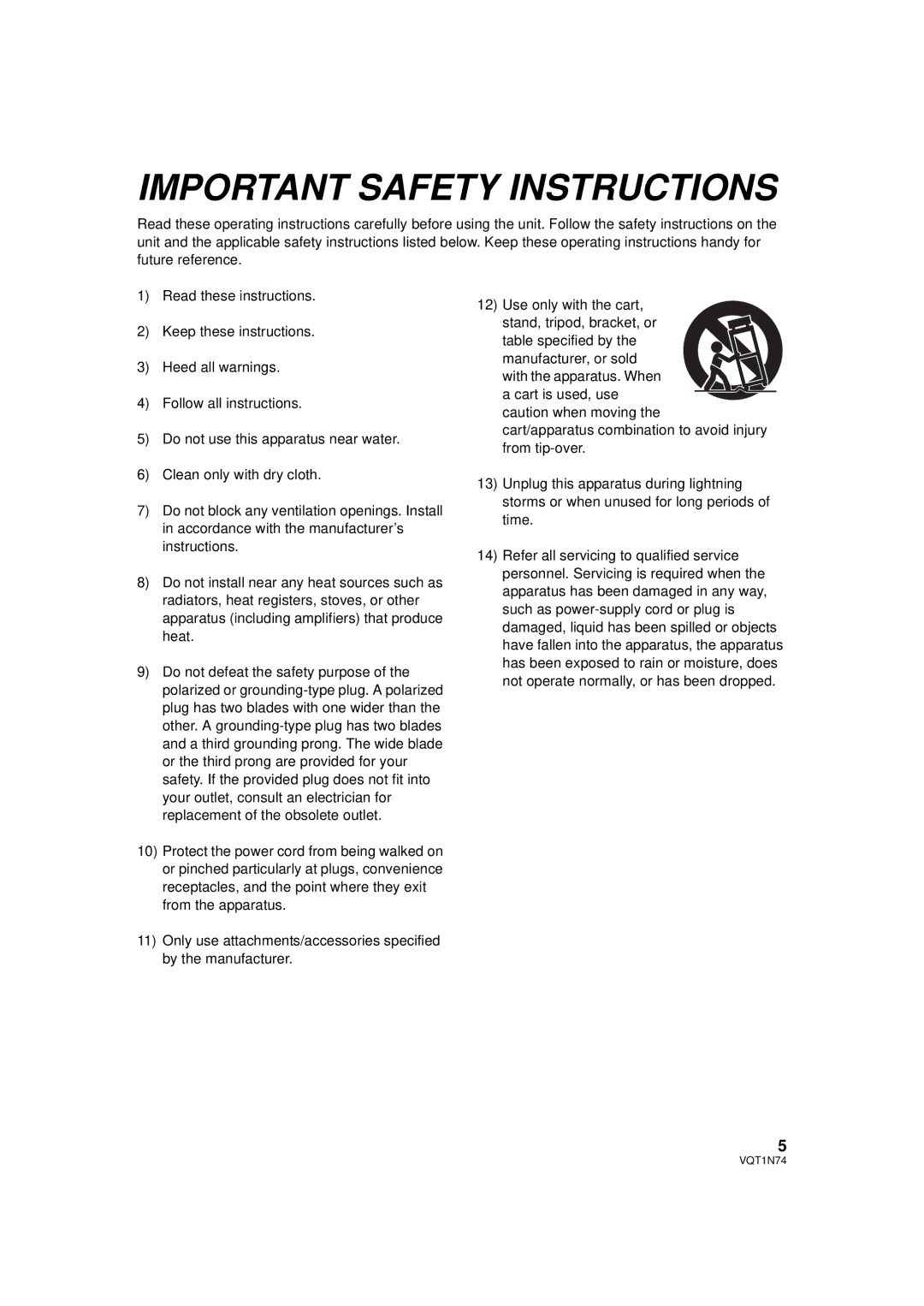 Panasonic HDC-HS9PC operating instructions Important Safety Instructions 