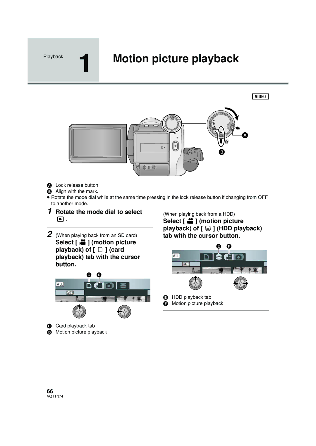 Panasonic HDC-HS9PC operating instructions Motion picture playback, Rotate the mode dial to select 