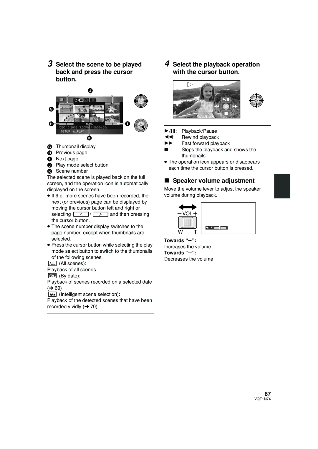 Panasonic HDC-HS9PC operating instructions Speaker volume adjustment, Towards r, Towards s 